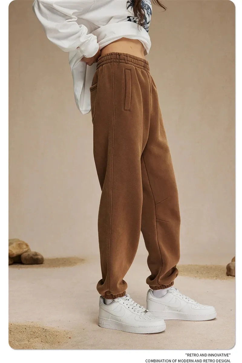Obsidian Phoenix Luxury 360gsm Batik Washed Fleece Sweatpants - Unisex Loose-Fit Warm Drawstring Joggers