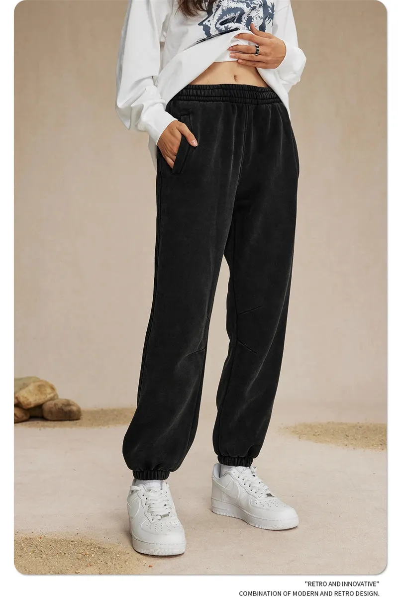 Obsidian Phoenix Luxury 360gsm Batik Washed Fleece Sweatpants - Unisex Loose-Fit Warm Drawstring Joggers