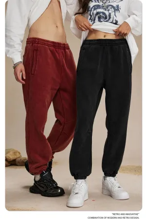 Obsidian Phoenix Luxury 360gsm Batik Washed Fleece Sweatpants - Unisex Loose-Fit Warm Drawstring Joggers