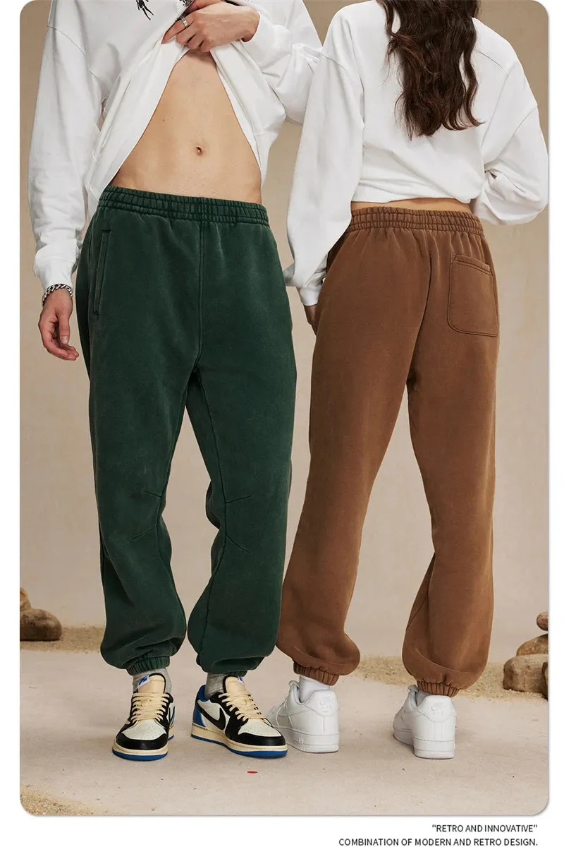 Obsidian Phoenix Luxury 360gsm Batik Washed Fleece Sweatpants - Unisex Loose-Fit Warm Drawstring Joggers