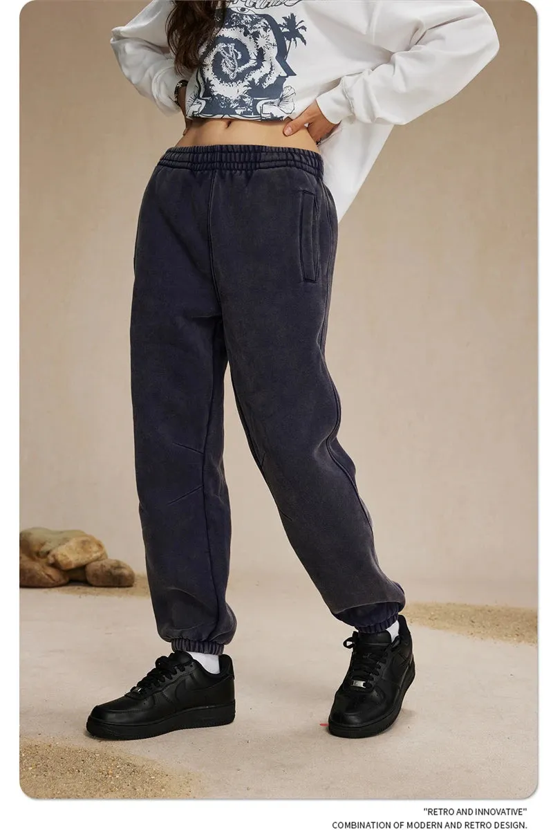 Obsidian Phoenix Luxury 360gsm Batik Washed Fleece Sweatpants - Unisex Loose-Fit Warm Drawstring Joggers