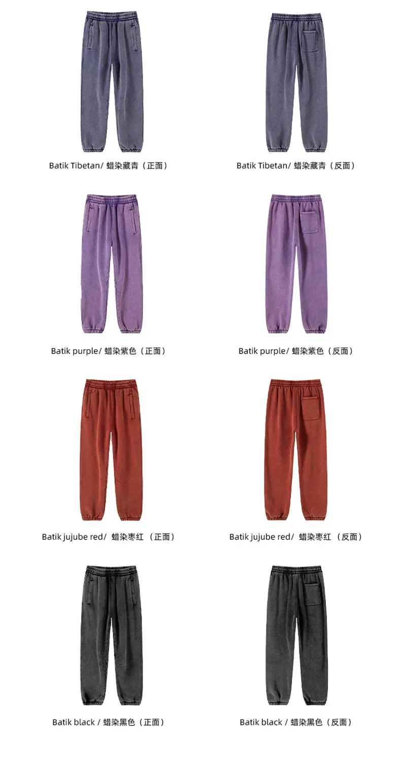 Obsidian Phoenix Luxury 360gsm Batik Washed Fleece Sweatpants - Unisex Loose-Fit Warm Drawstring Joggers