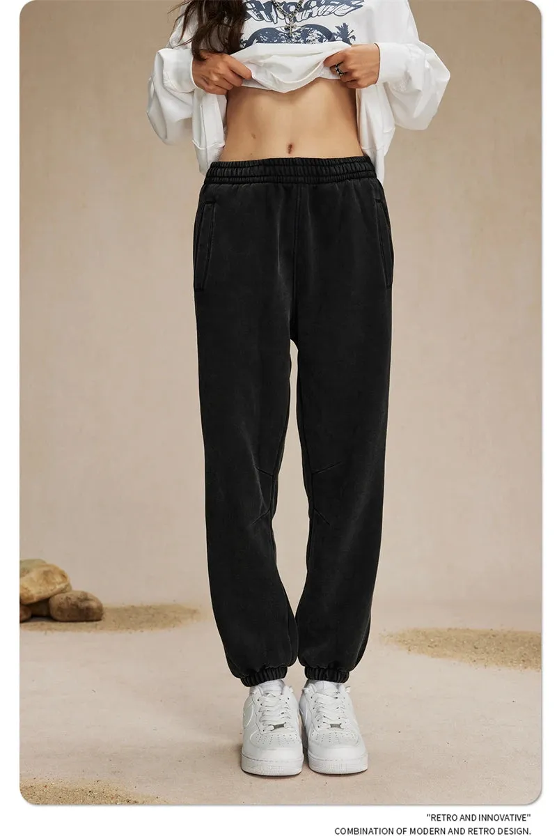 Obsidian Phoenix Luxury 360gsm Batik Washed Fleece Sweatpants - Unisex Loose-Fit Warm Drawstring Joggers