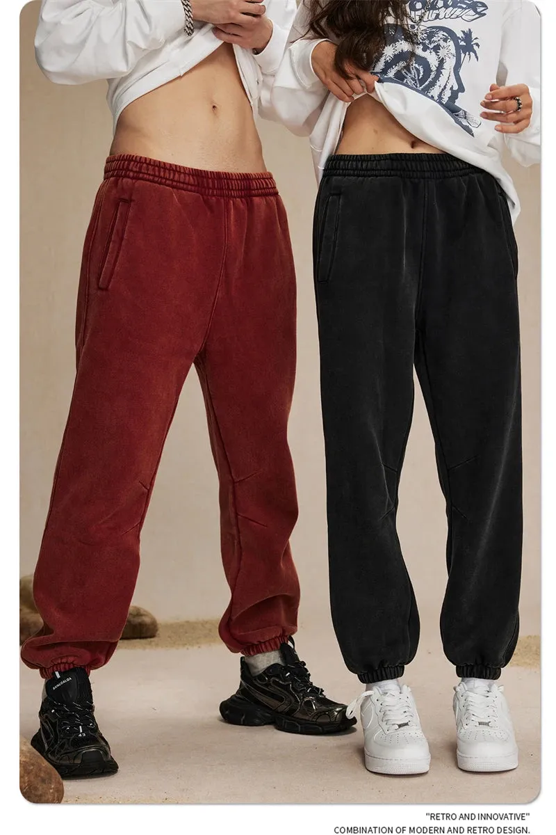 Obsidian Phoenix Luxury 360gsm Batik Washed Fleece Sweatpants - Unisex Loose-Fit Warm Drawstring Joggers