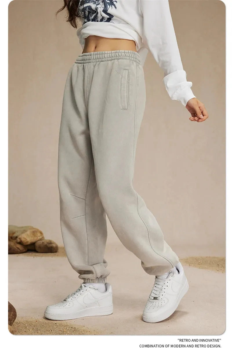 Obsidian Phoenix Luxury 360gsm Batik Washed Fleece Sweatpants - Unisex Loose-Fit Warm Drawstring Joggers