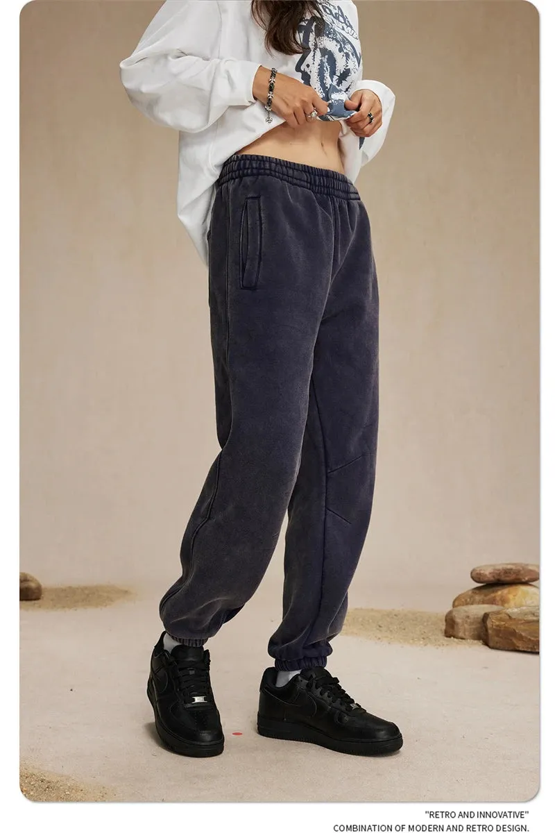 Obsidian Phoenix Luxury 360gsm Batik Washed Fleece Sweatpants - Unisex Loose-Fit Warm Drawstring Joggers