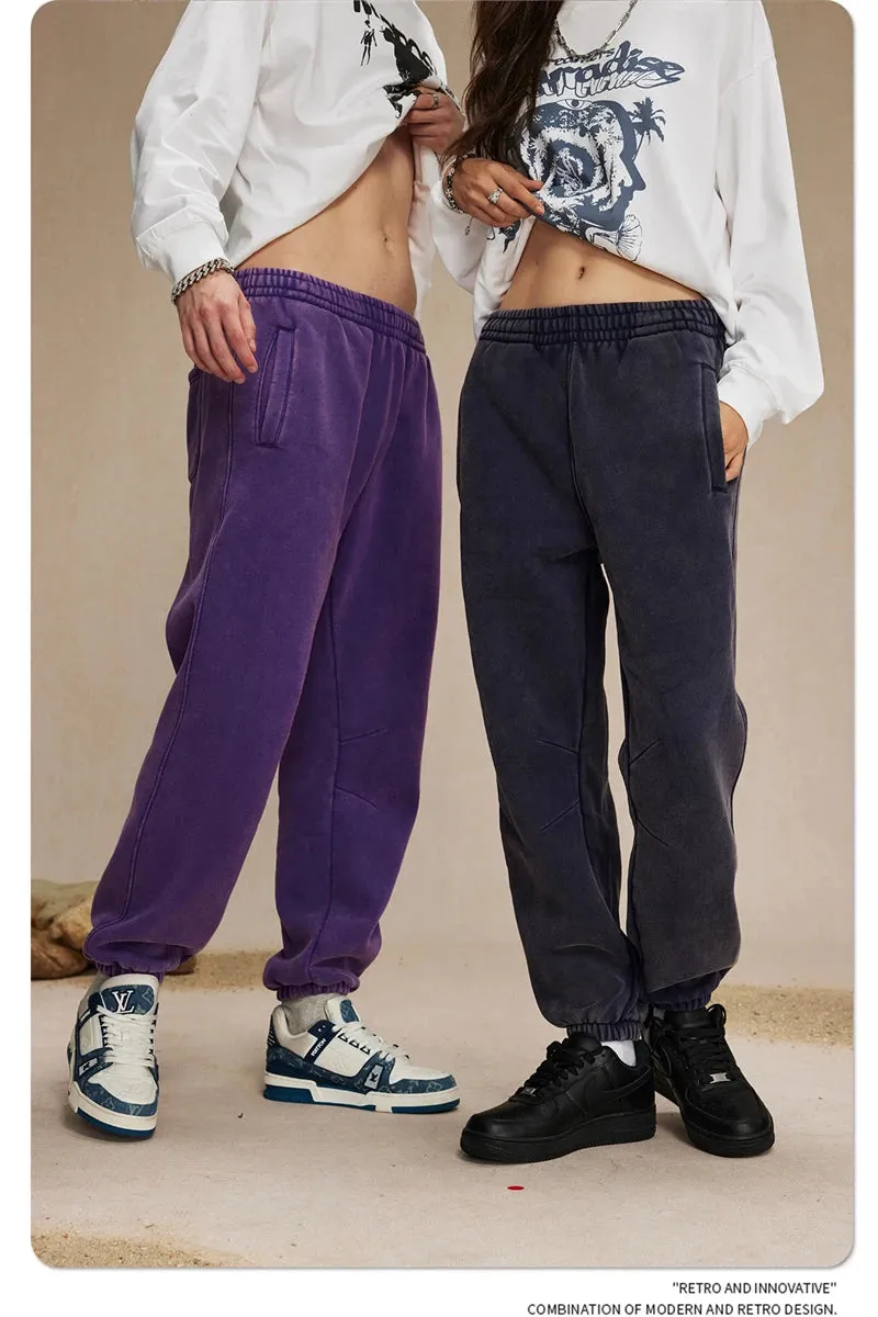 Obsidian Phoenix Luxury 360gsm Batik Washed Fleece Sweatpants - Unisex Loose-Fit Warm Drawstring Joggers