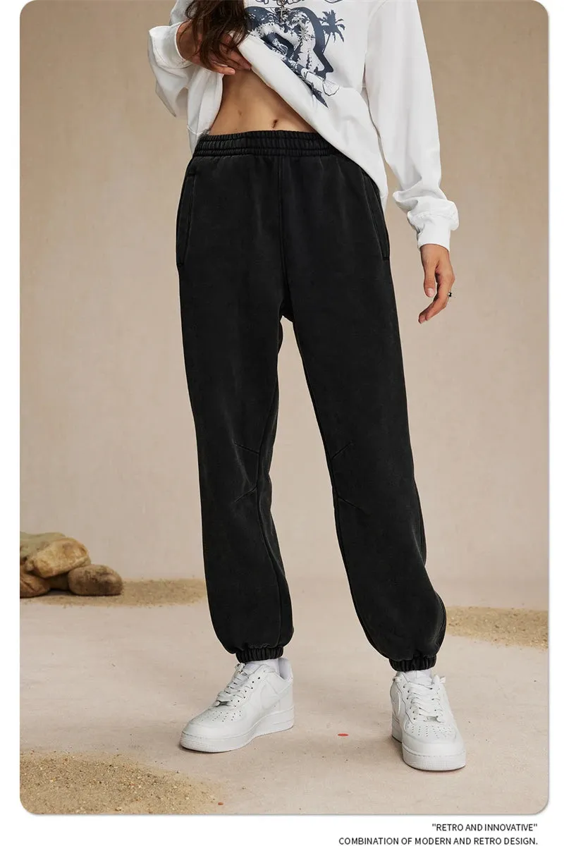 Obsidian Phoenix Luxury 360gsm Batik Washed Fleece Sweatpants - Unisex Loose-Fit Warm Drawstring Joggers