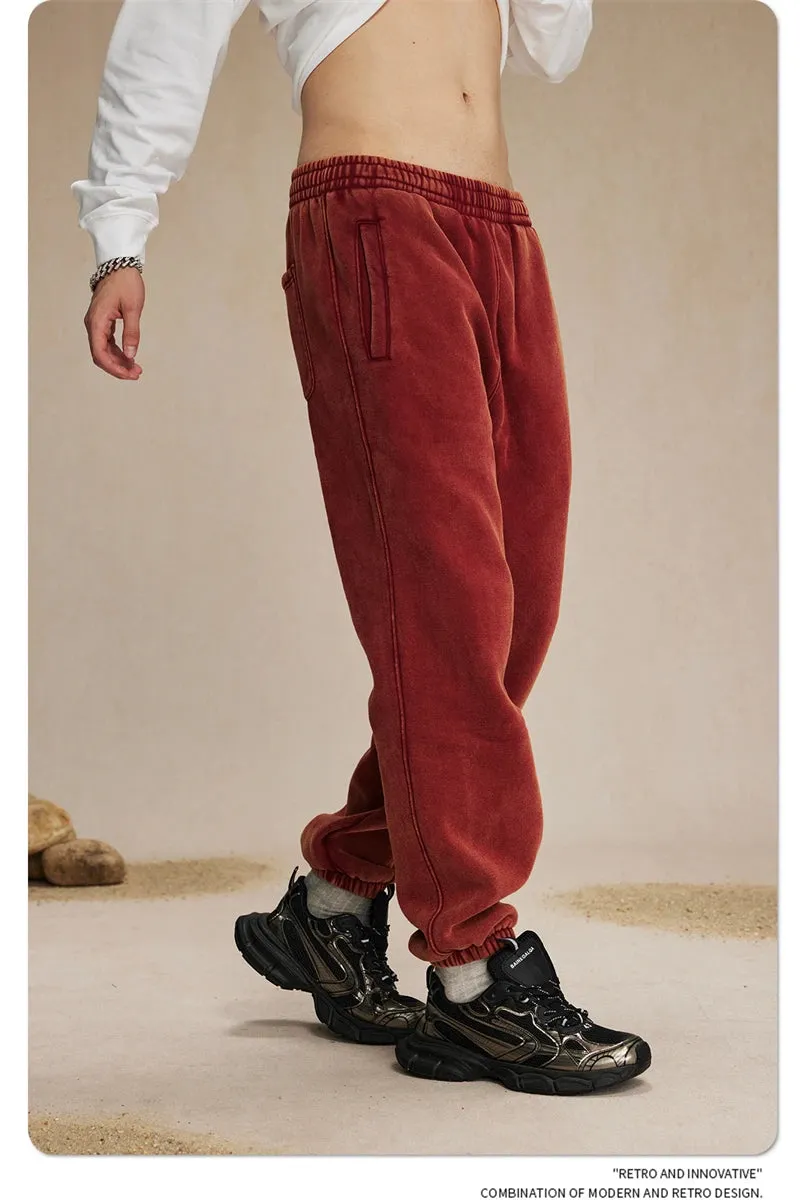 Obsidian Phoenix Luxury 360gsm Batik Washed Fleece Sweatpants - Unisex Loose-Fit Warm Drawstring Joggers