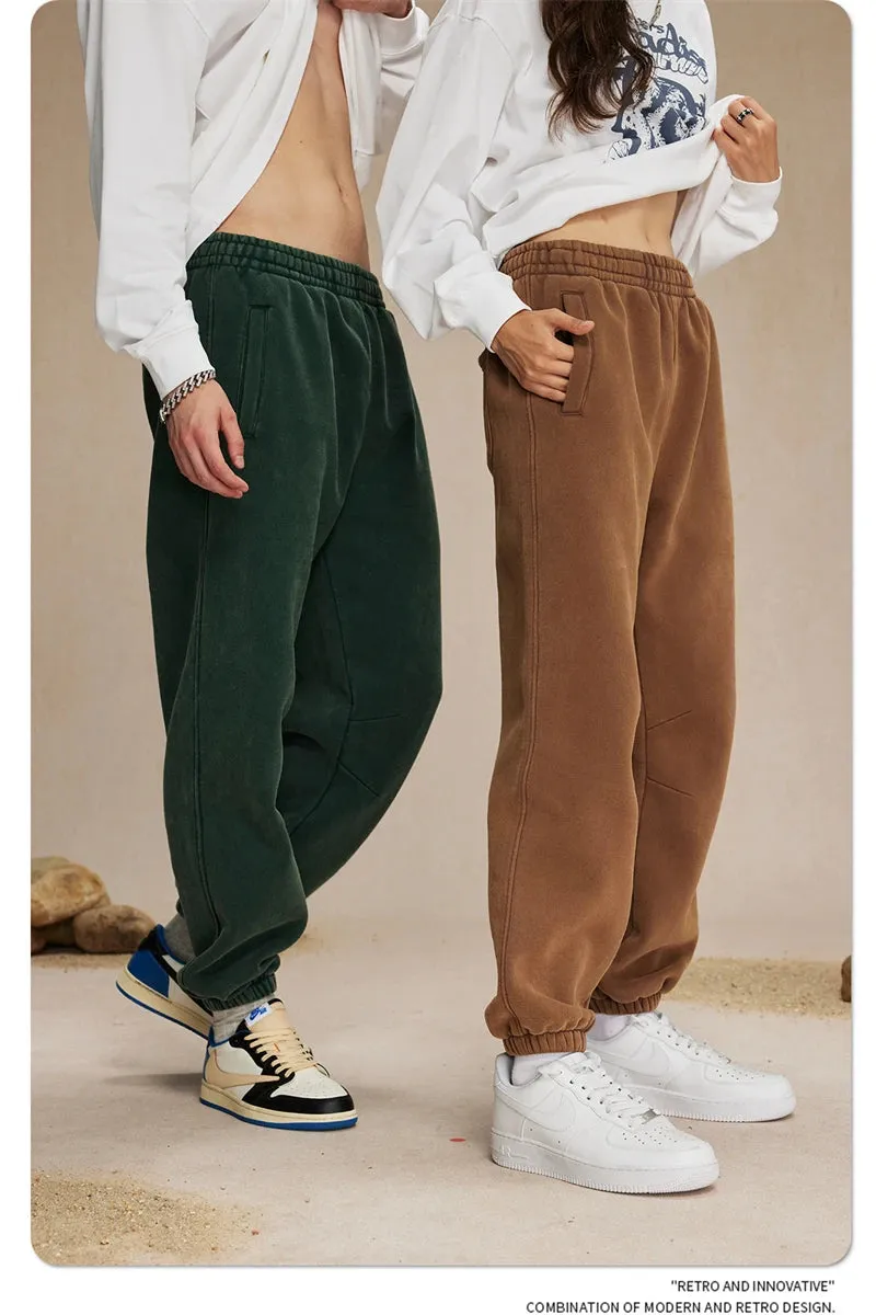 Obsidian Phoenix Luxury 360gsm Batik Washed Fleece Sweatpants - Unisex Loose-Fit Warm Drawstring Joggers