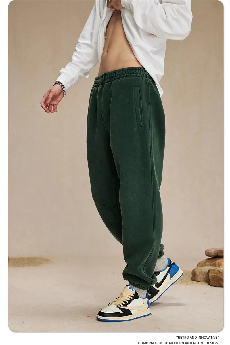Obsidian Phoenix Luxury 360gsm Batik Washed Fleece Sweatpants - Unisex Loose-Fit Warm Drawstring Joggers