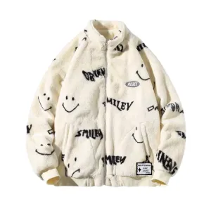 OOC' Smiley Face Lettering Sherpa Coat
