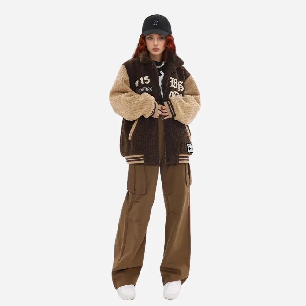 OOC' Vintage Patchwork Sherpa Baseball Coat