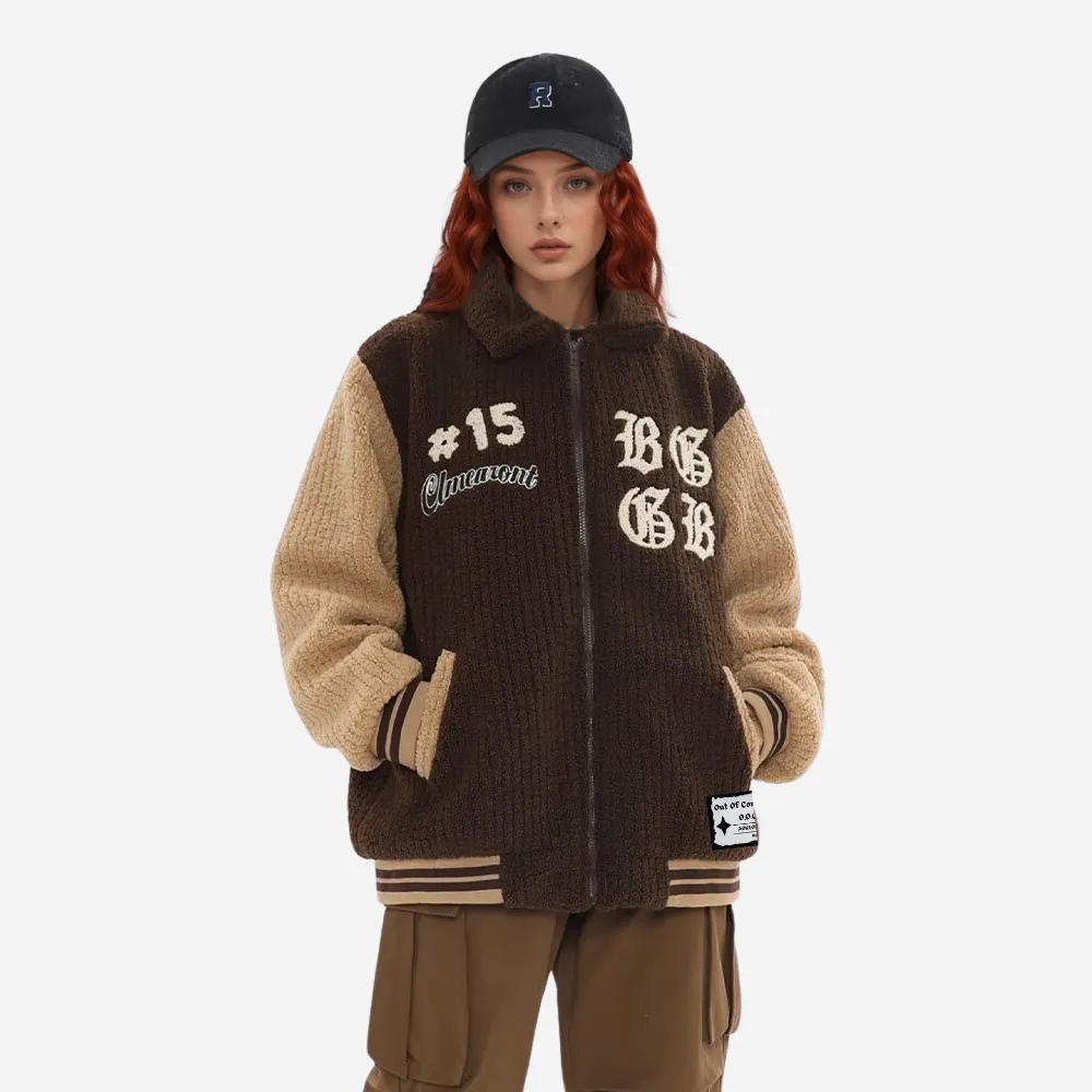 OOC' Vintage Patchwork Sherpa Baseball Coat