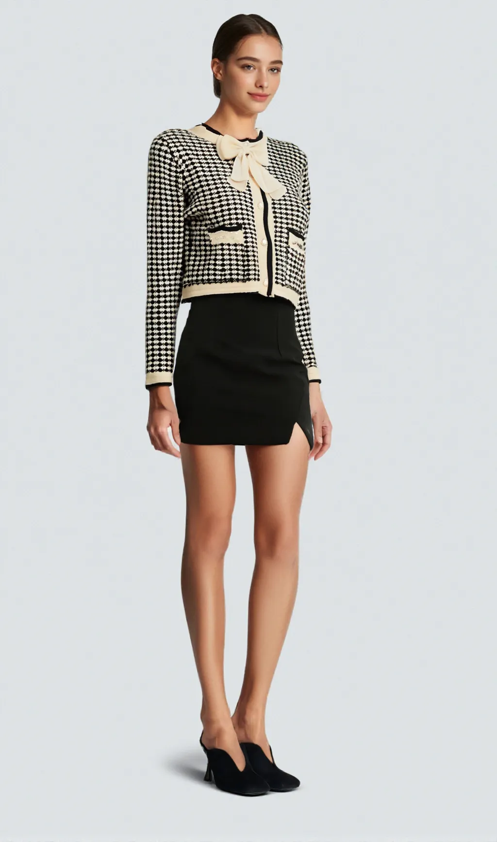 Orlane checked bow-embellished cardigan