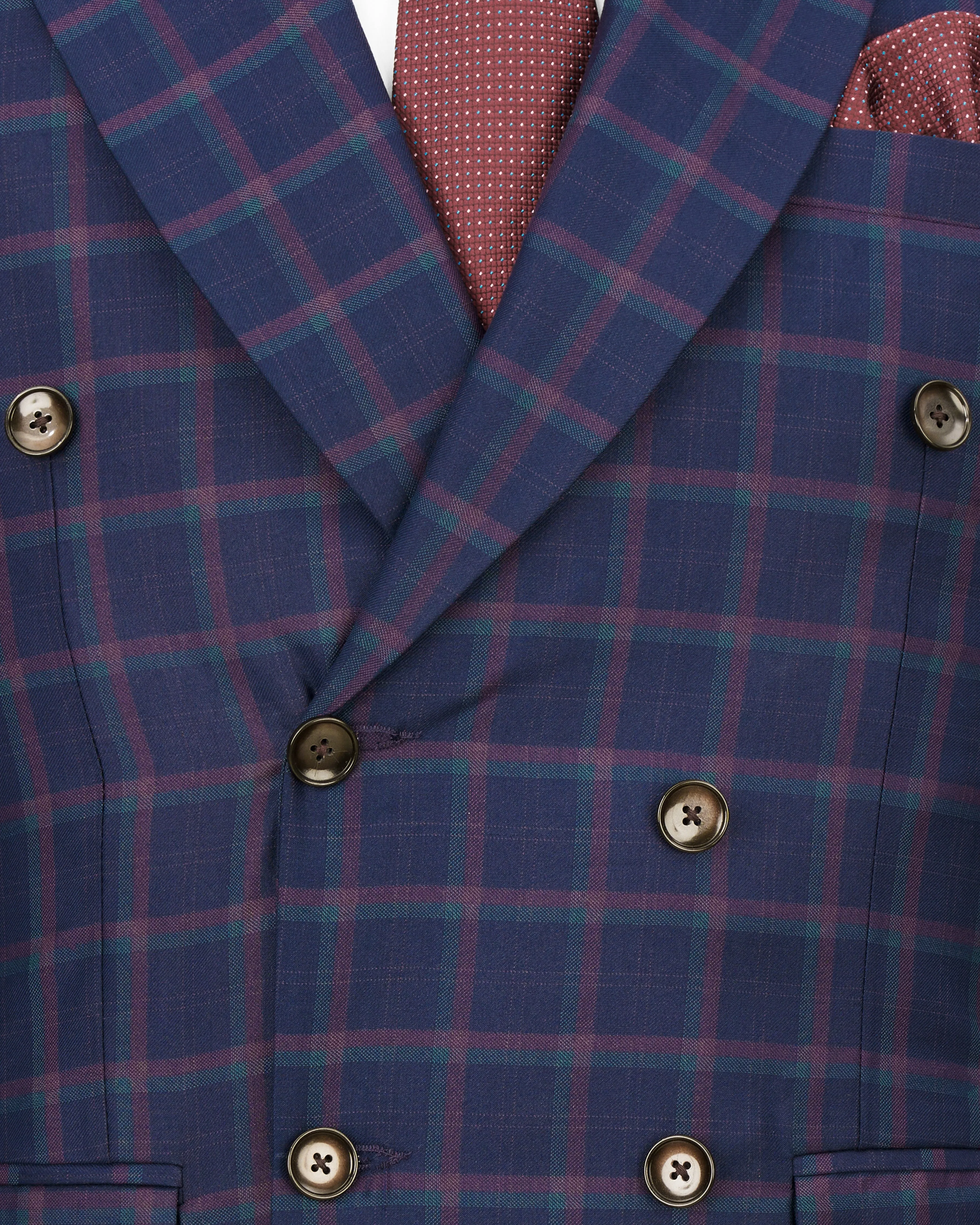 Outer Space Blue Plaid Double Breasted Blazer