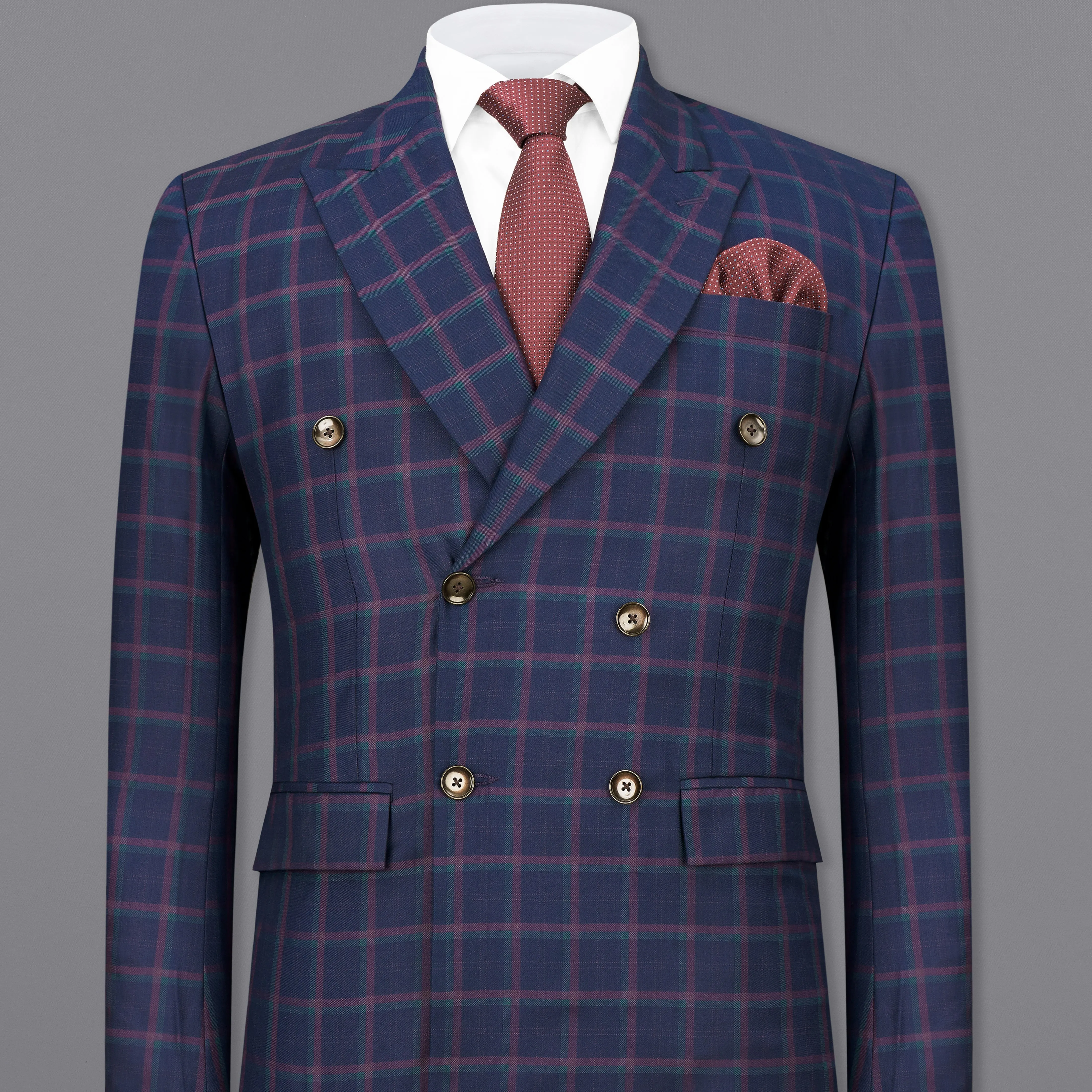 Outer Space Blue Plaid Double Breasted Blazer
