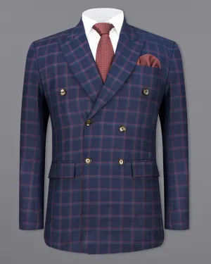 Outer Space Blue Plaid Double Breasted Blazer