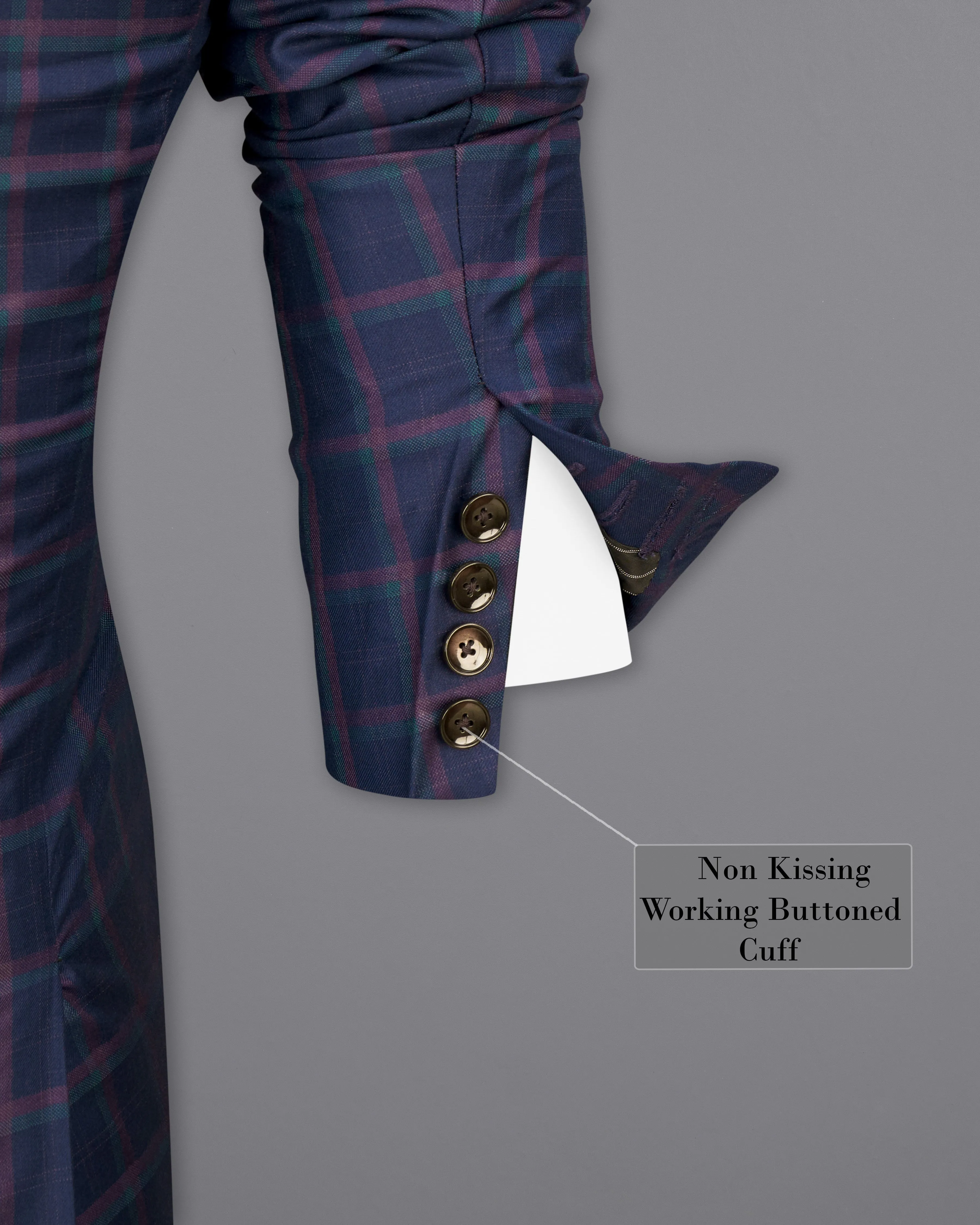 Outer Space Blue Plaid Double Breasted Blazer