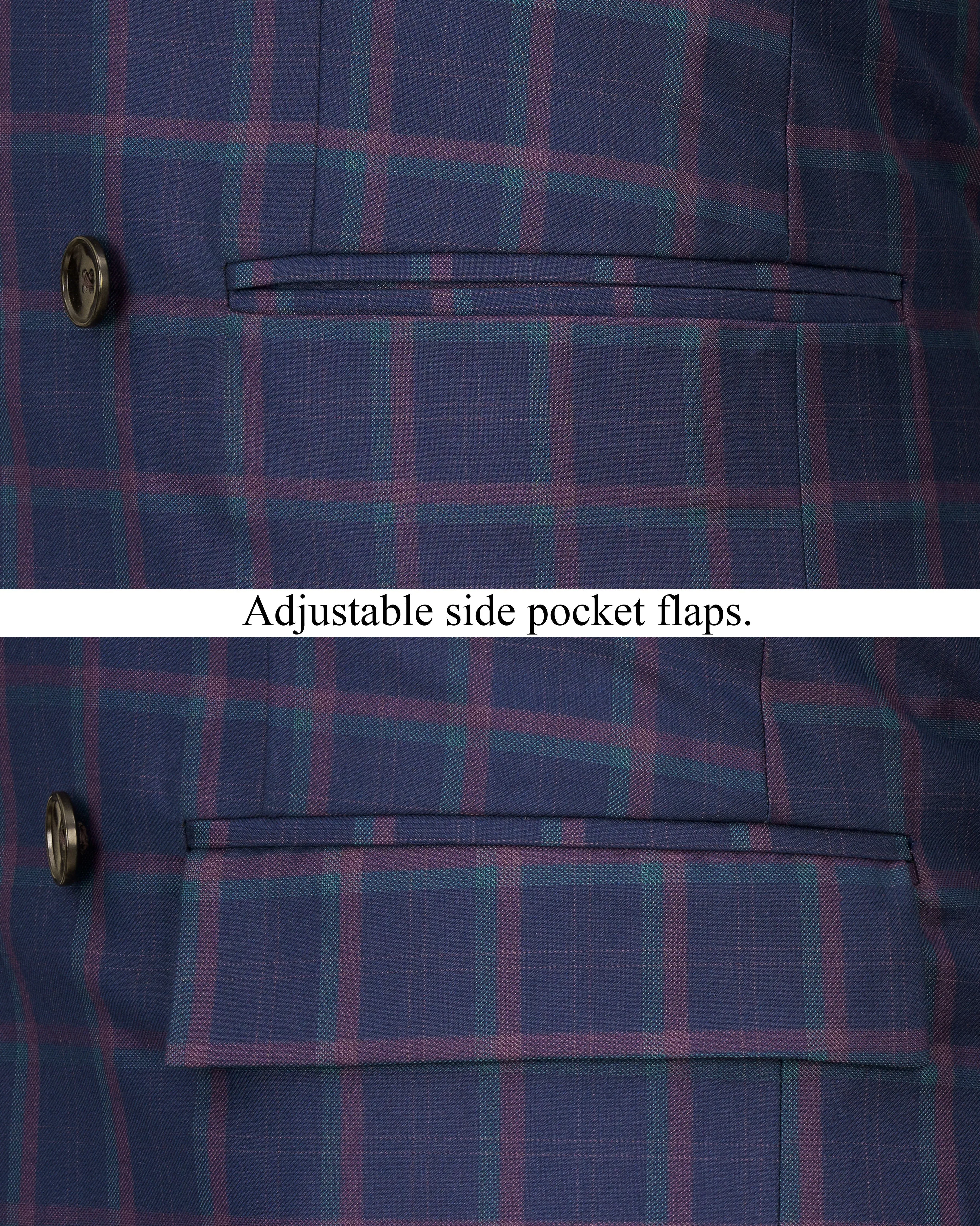 Outer Space Blue Plaid Double Breasted Blazer