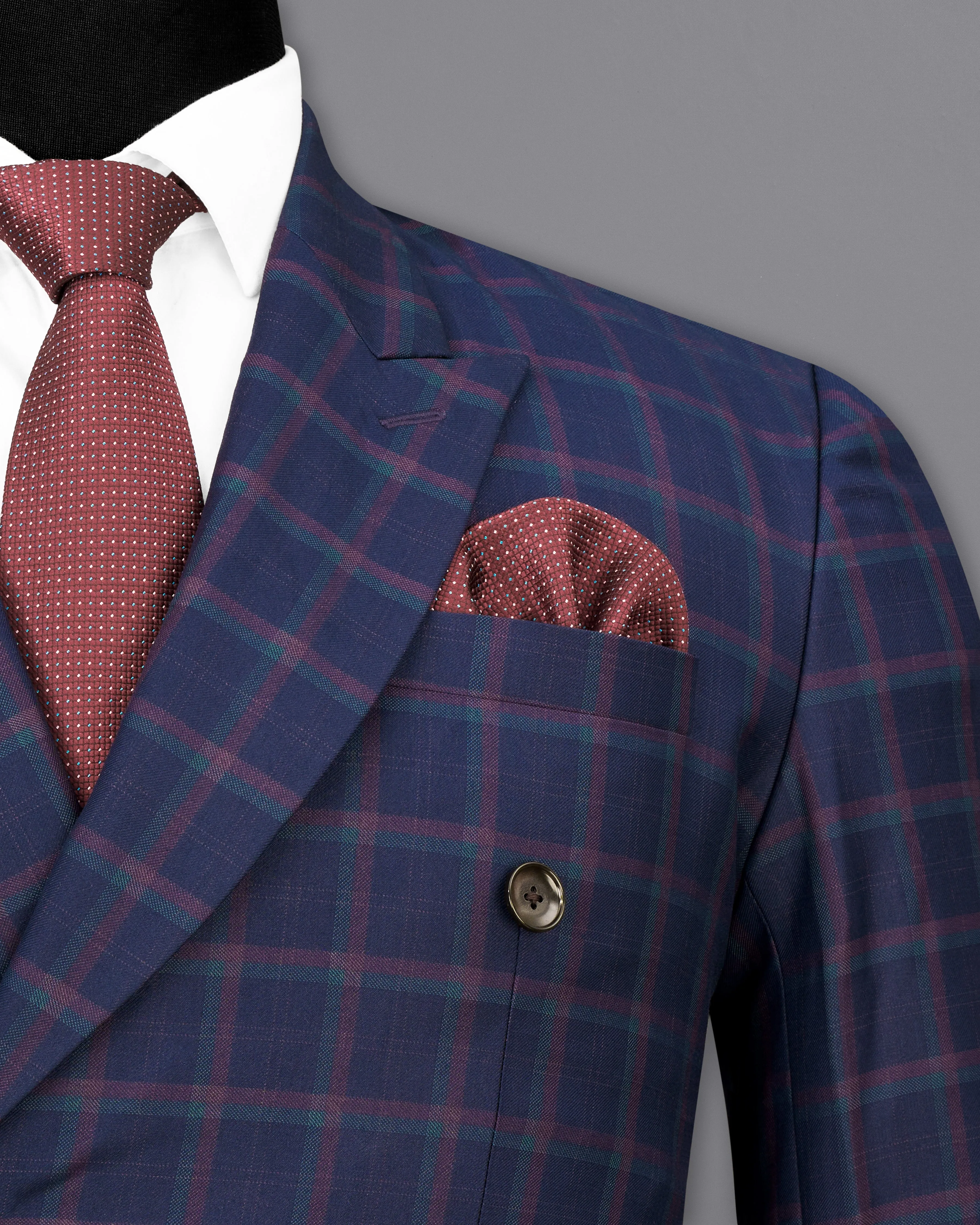 Outer Space Blue Plaid Double Breasted Blazer