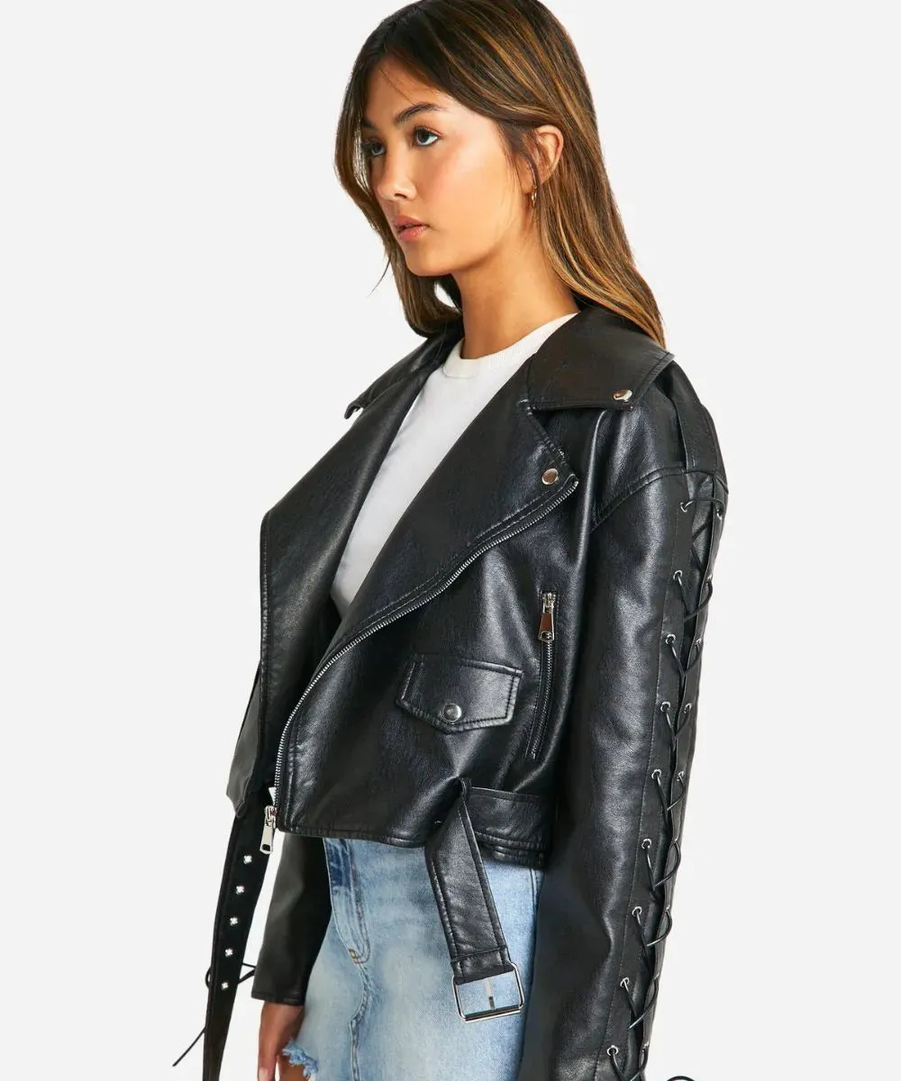 Oversized Black Leather Biker Jacket