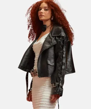 Oversized Black Leather Biker Jacket