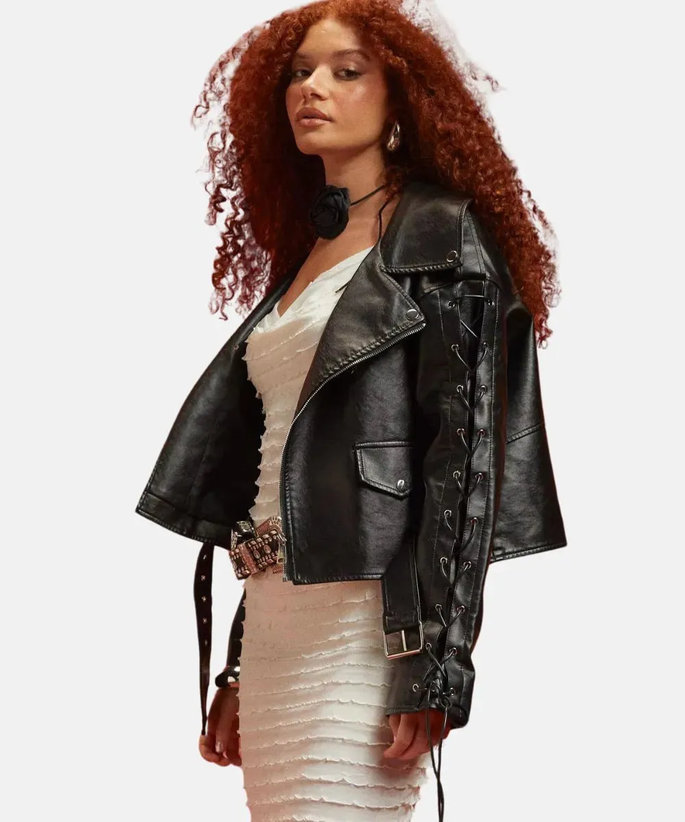 Oversized Black Leather Biker Jacket