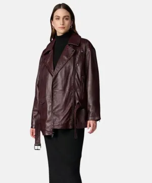 Oversized Black Leather Moto Jacket