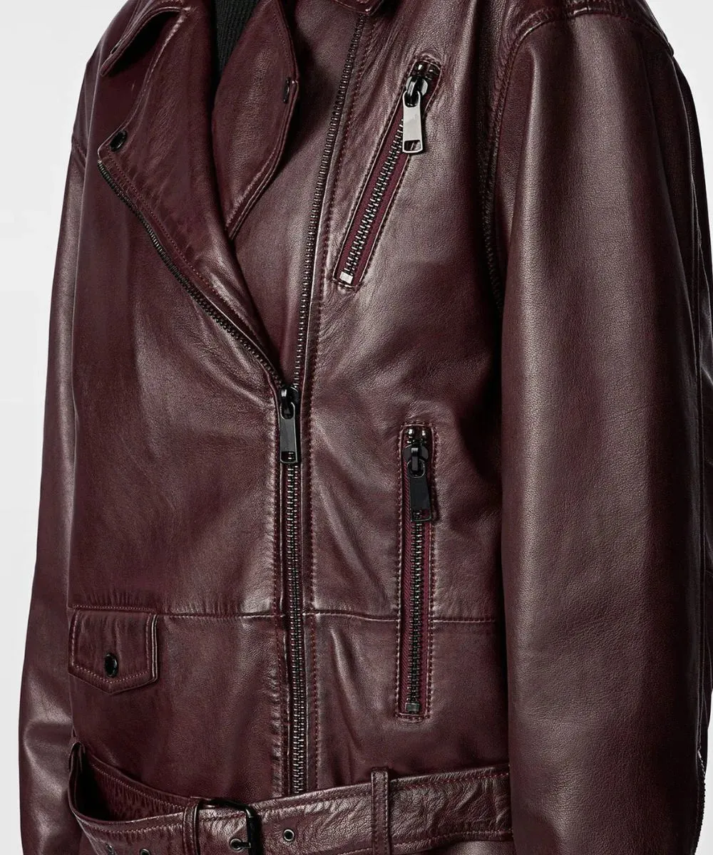 Oversized Black Leather Moto Jacket