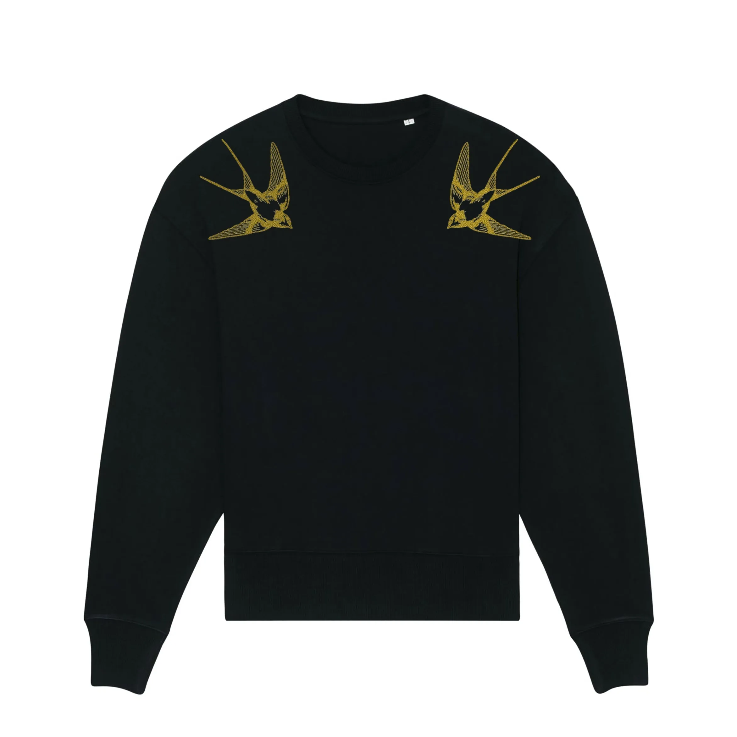 Oversized Graphic Sweatshirt | Gold swallows on black