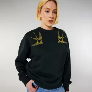 Oversized Graphic Sweatshirt | Gold swallows on black