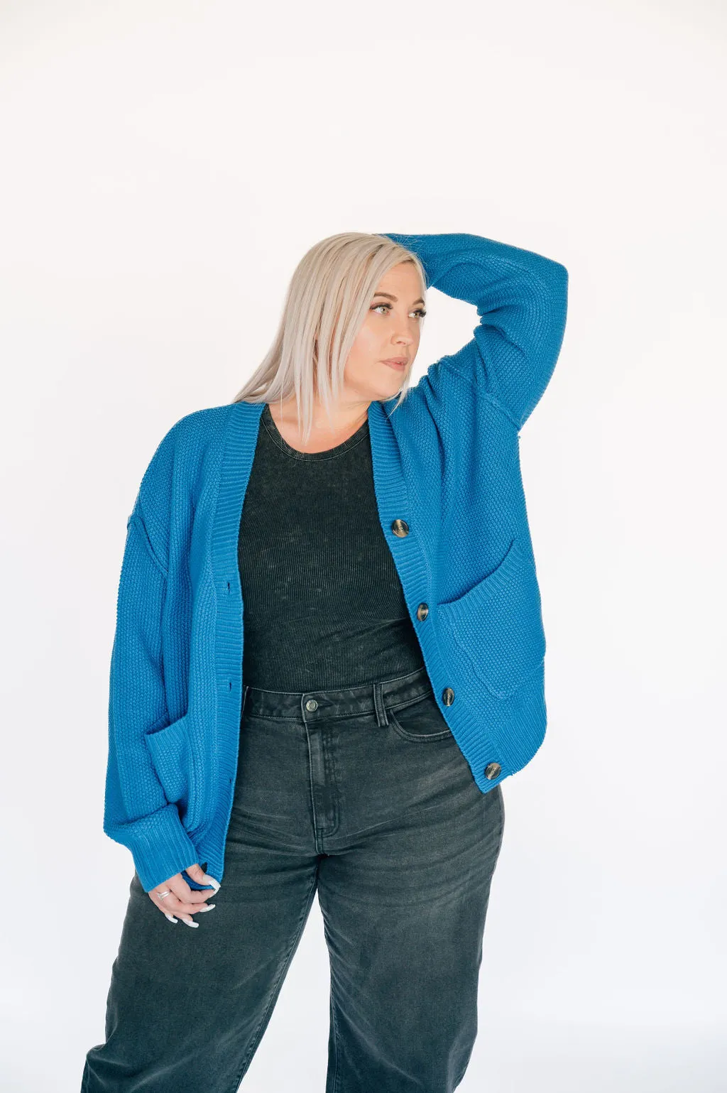 Oversized Knit Cardigan - Royal Blue
