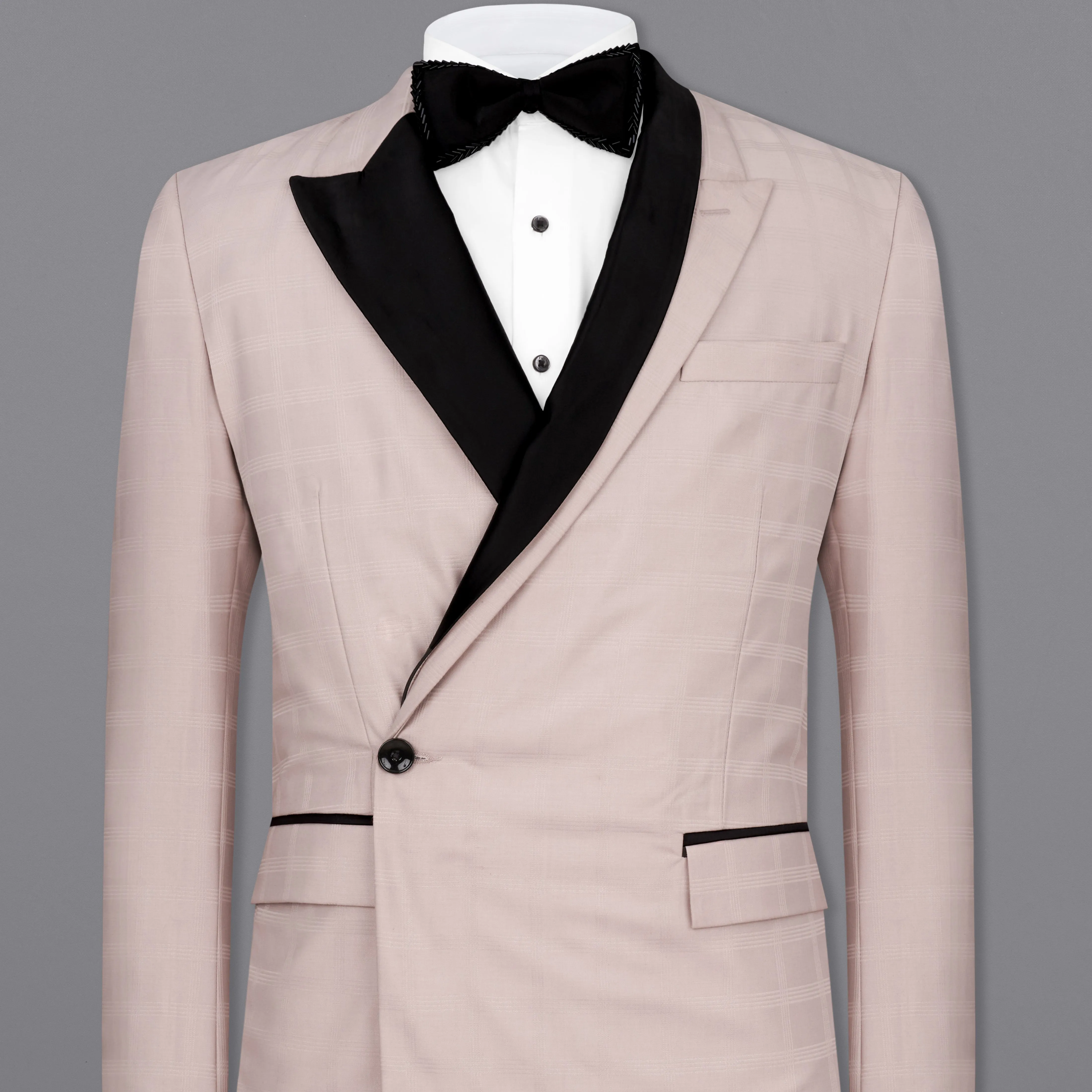 Pale Slate Peach Subtle Checkered Designer Blazer