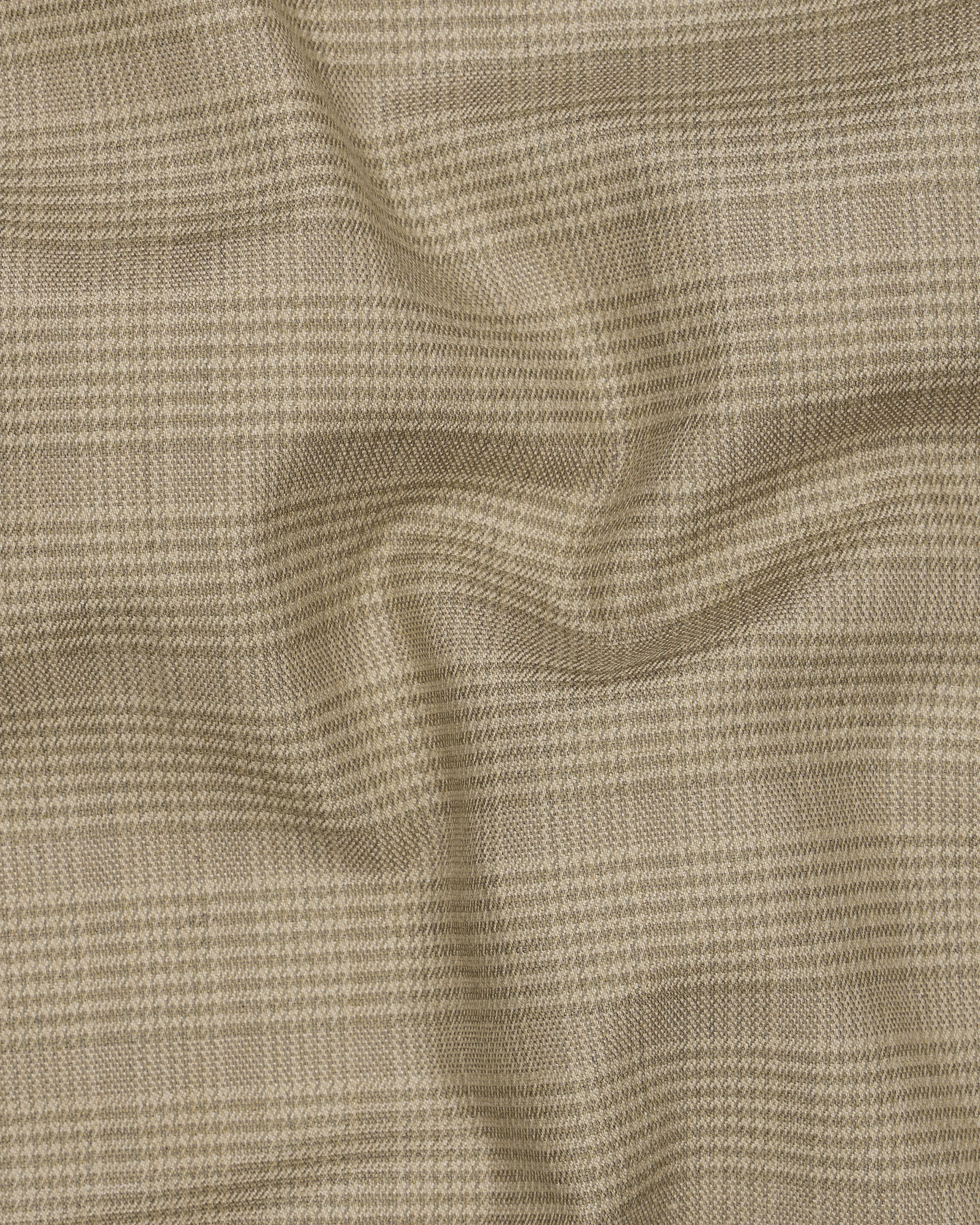 Pale Taupe Brown Plaid with Black Patchwork Wool Rich Blazer