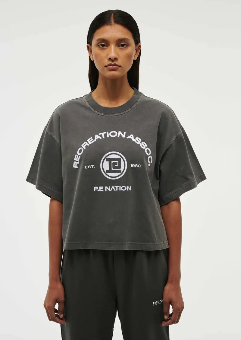P.E NATION - Throwback Boxy SS Tee - Washed Gunmetal