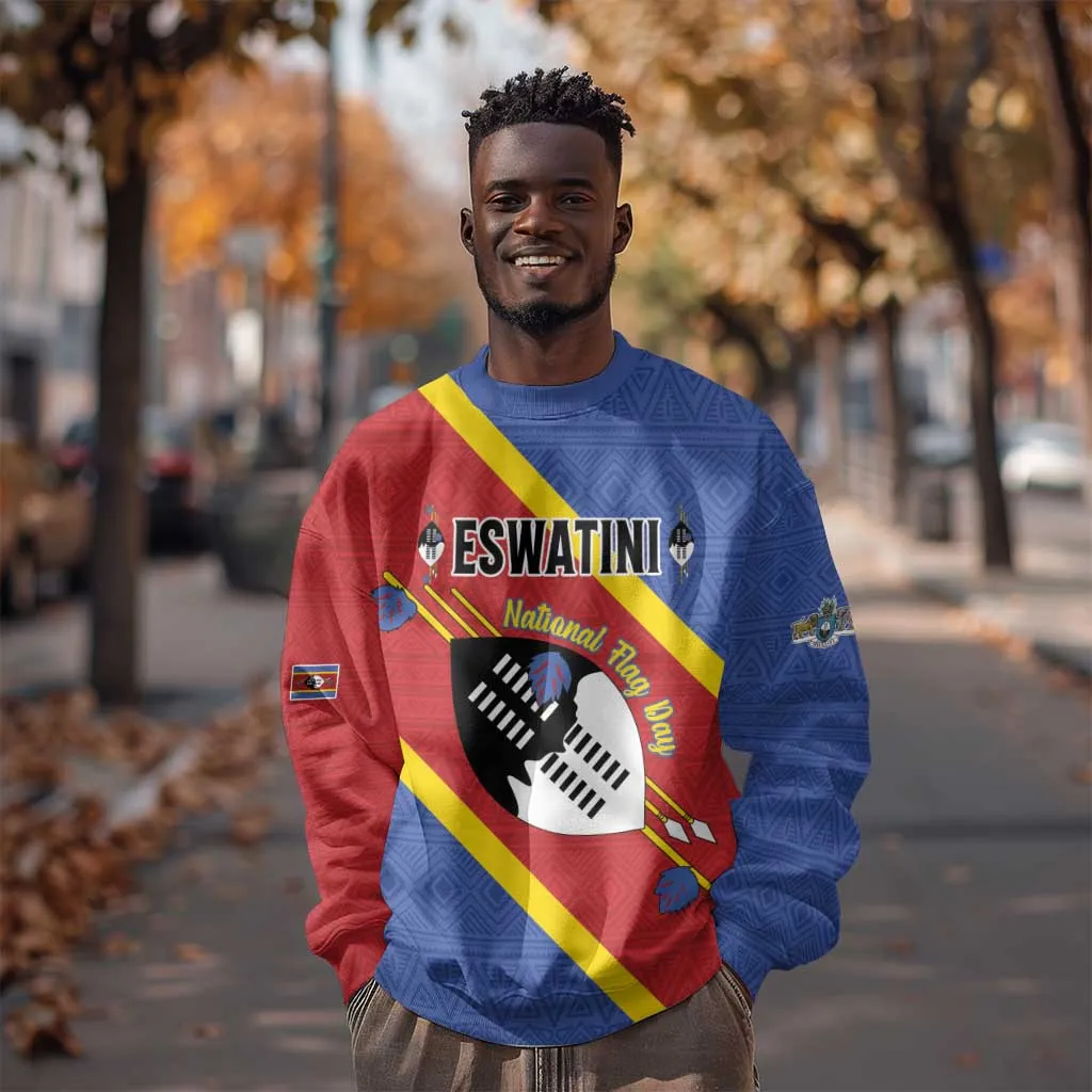 Personalized Happy Swaziland National Flag Day Sweatshirt Nguni Shield Flag Style - African Pattern LT15