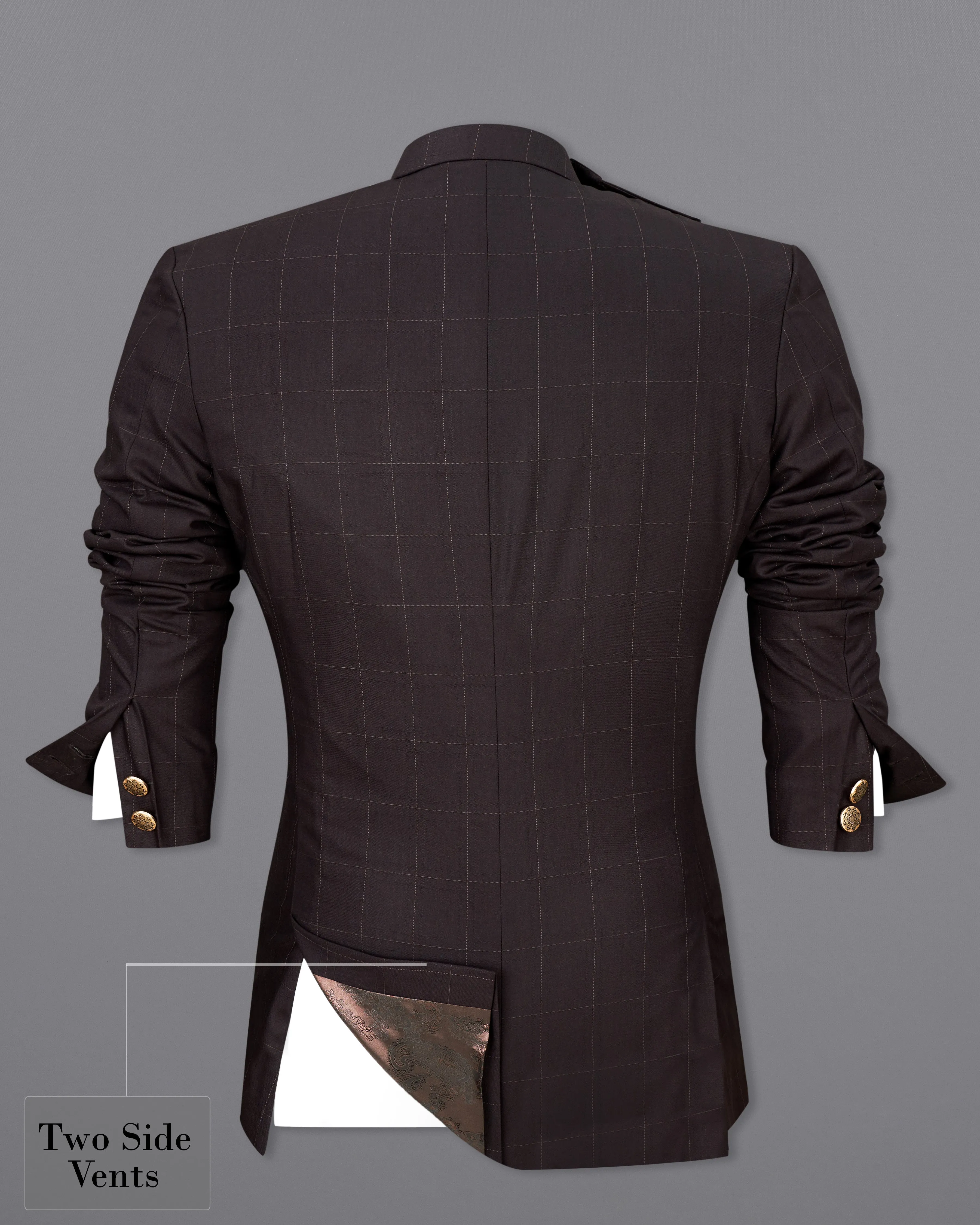 Piano Brown Windowpane Cross Buttoned Bandhgala Blazer