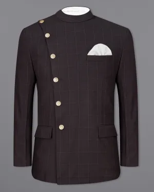 Piano Brown Windowpane Cross Buttoned Bandhgala Blazer