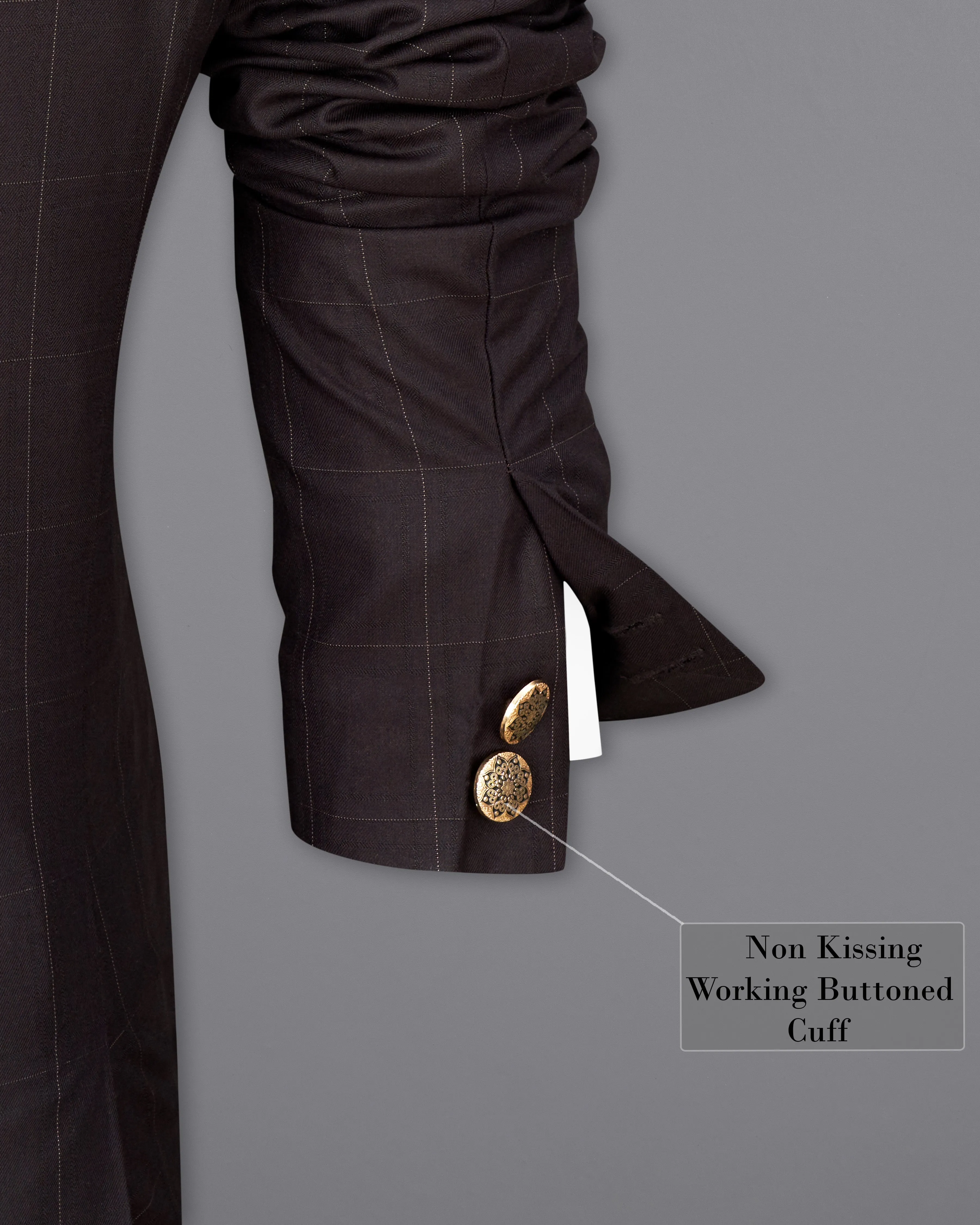 Piano Brown Windowpane Cross Buttoned Bandhgala Blazer