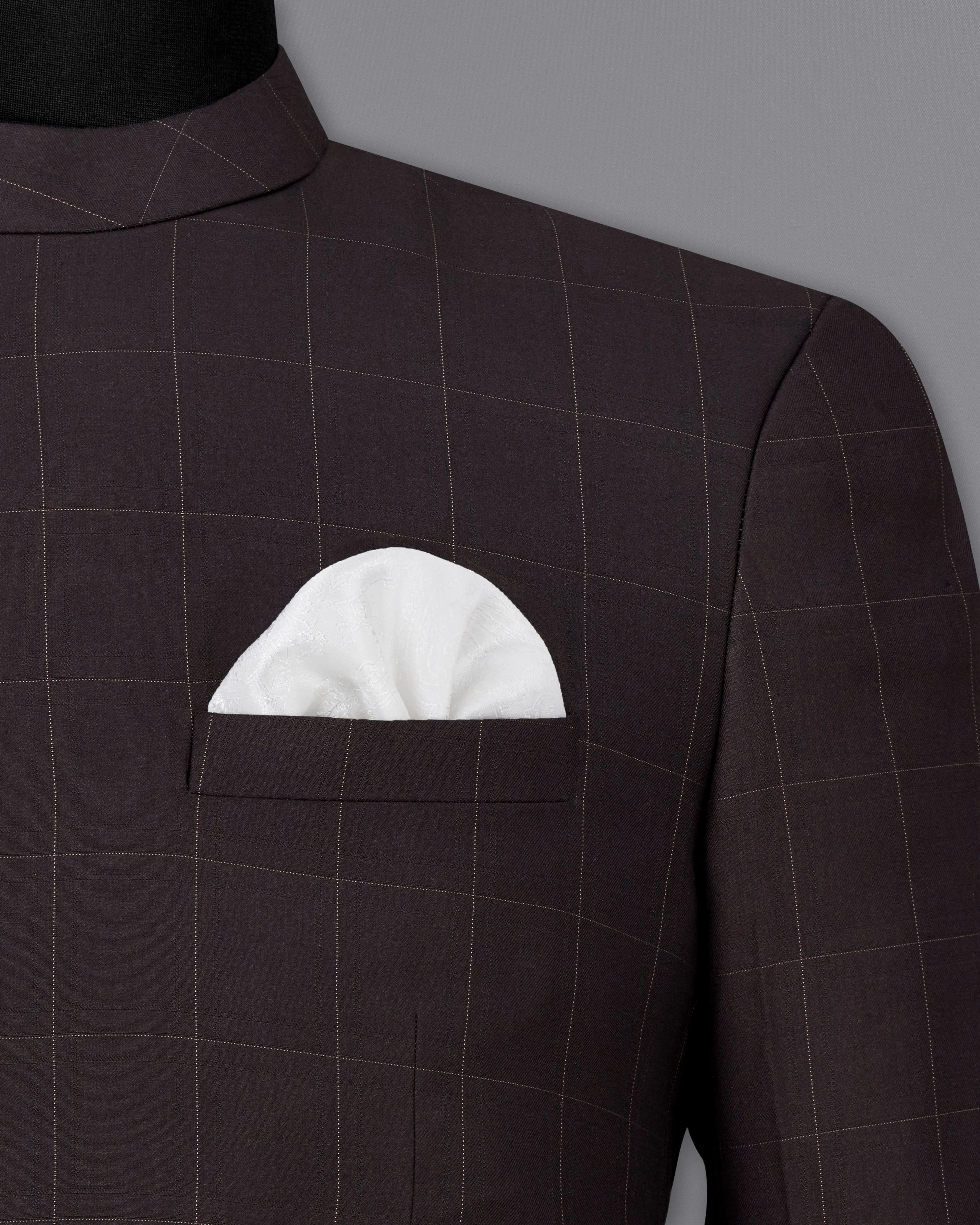 Piano Brown Windowpane Cross Buttoned Bandhgala Blazer