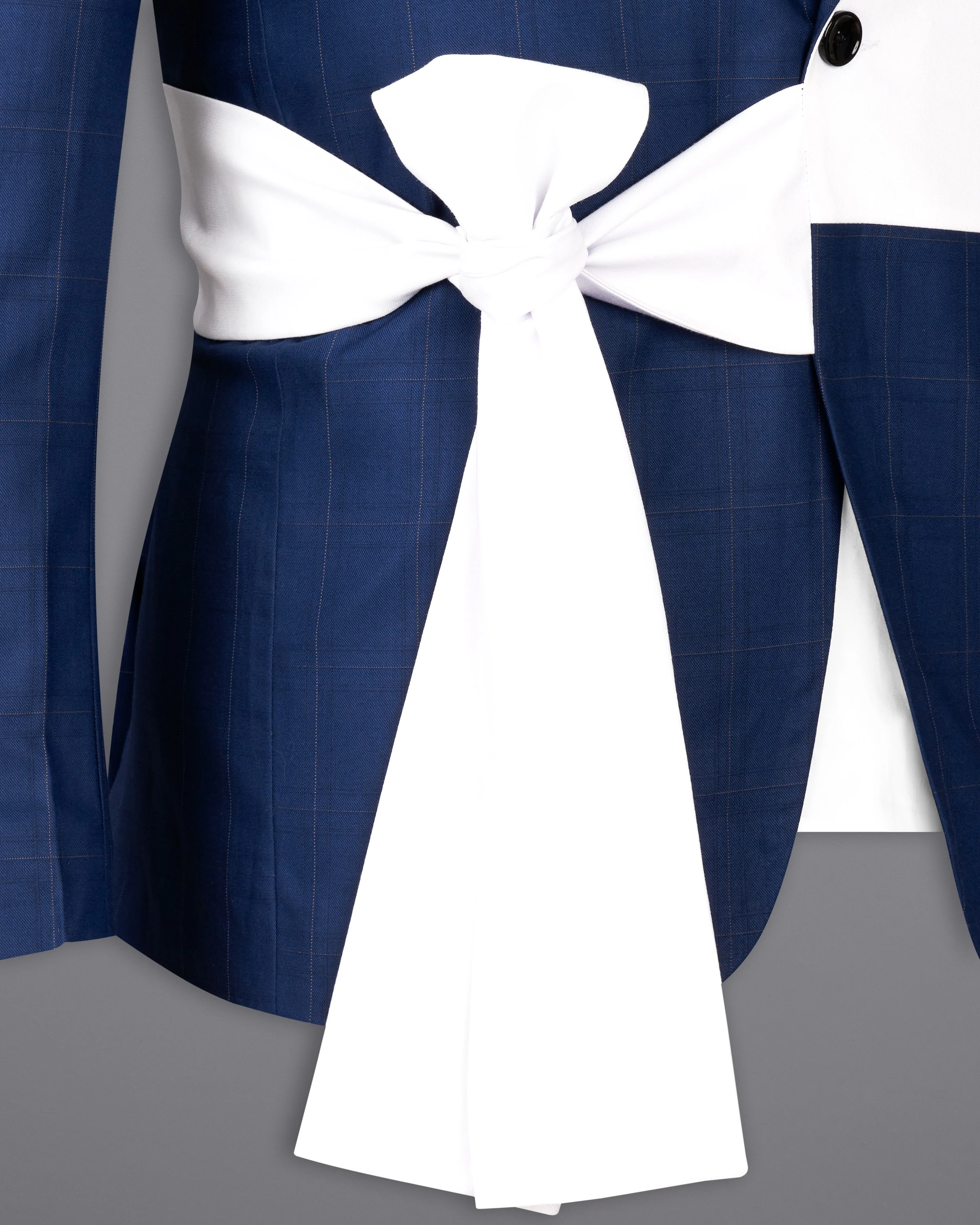 Pickled Blue Windowpane and White Blazer with Knot Closure