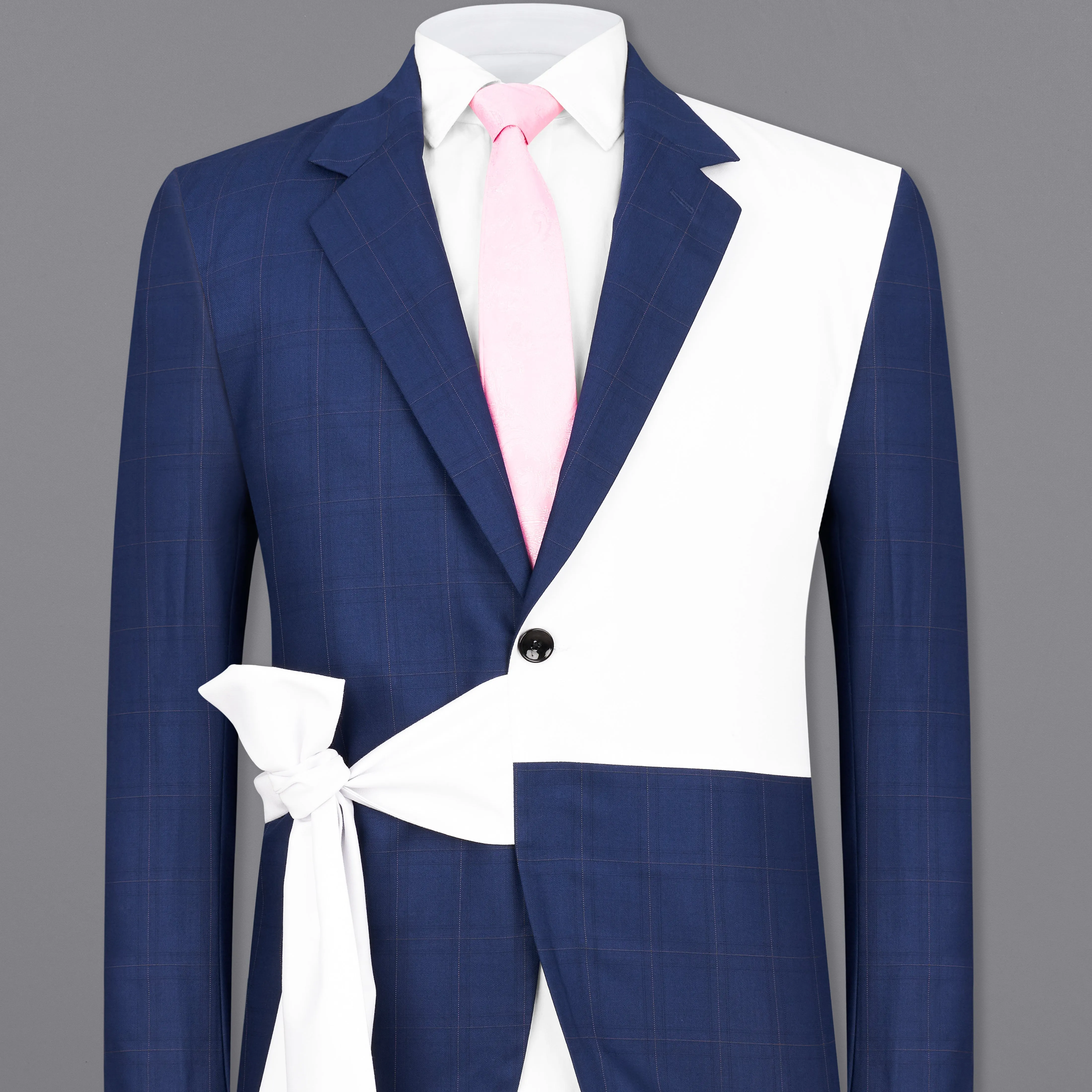Pickled Blue Windowpane and White Blazer with Knot Closure