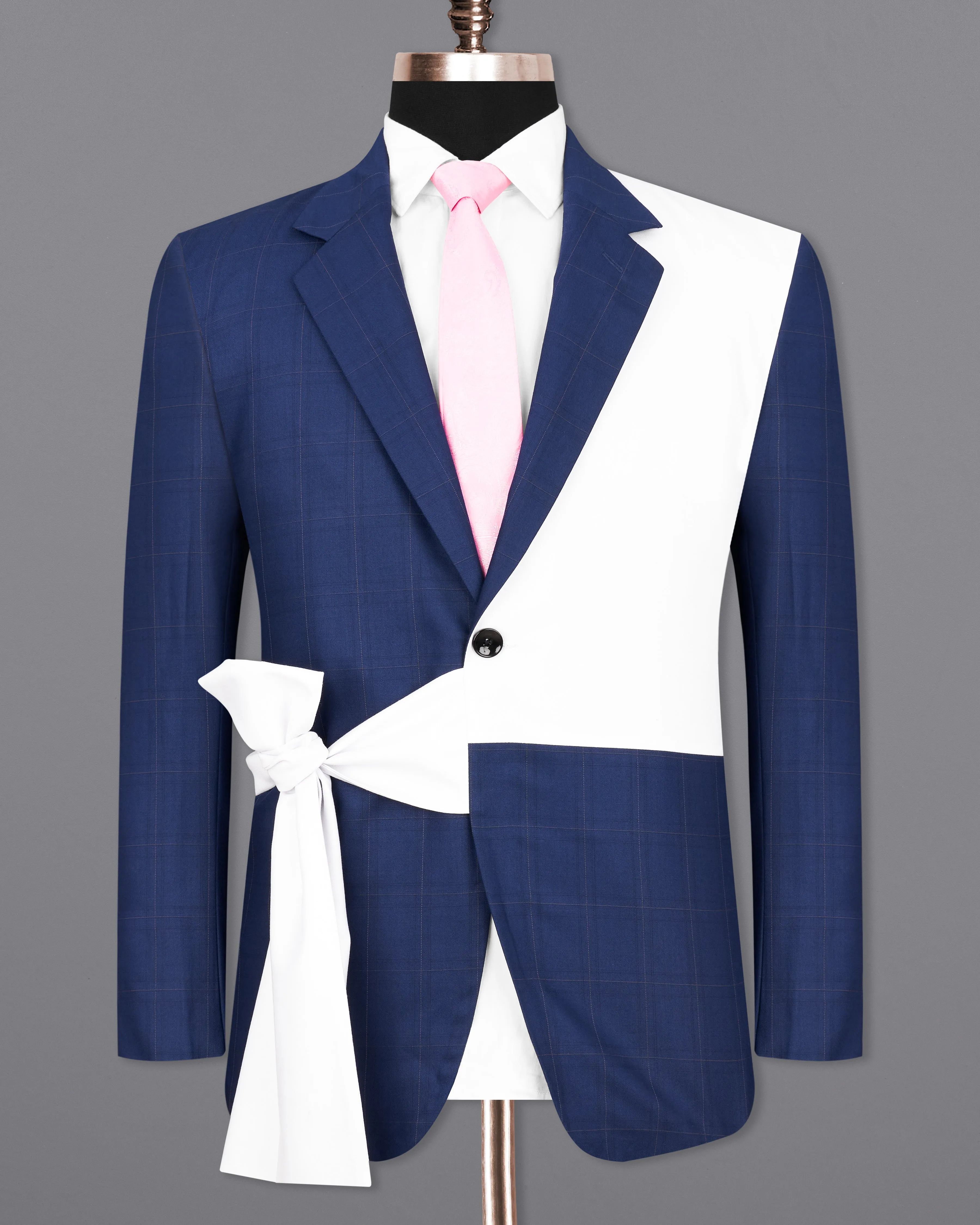 Pickled Blue Windowpane and White Blazer with Knot Closure