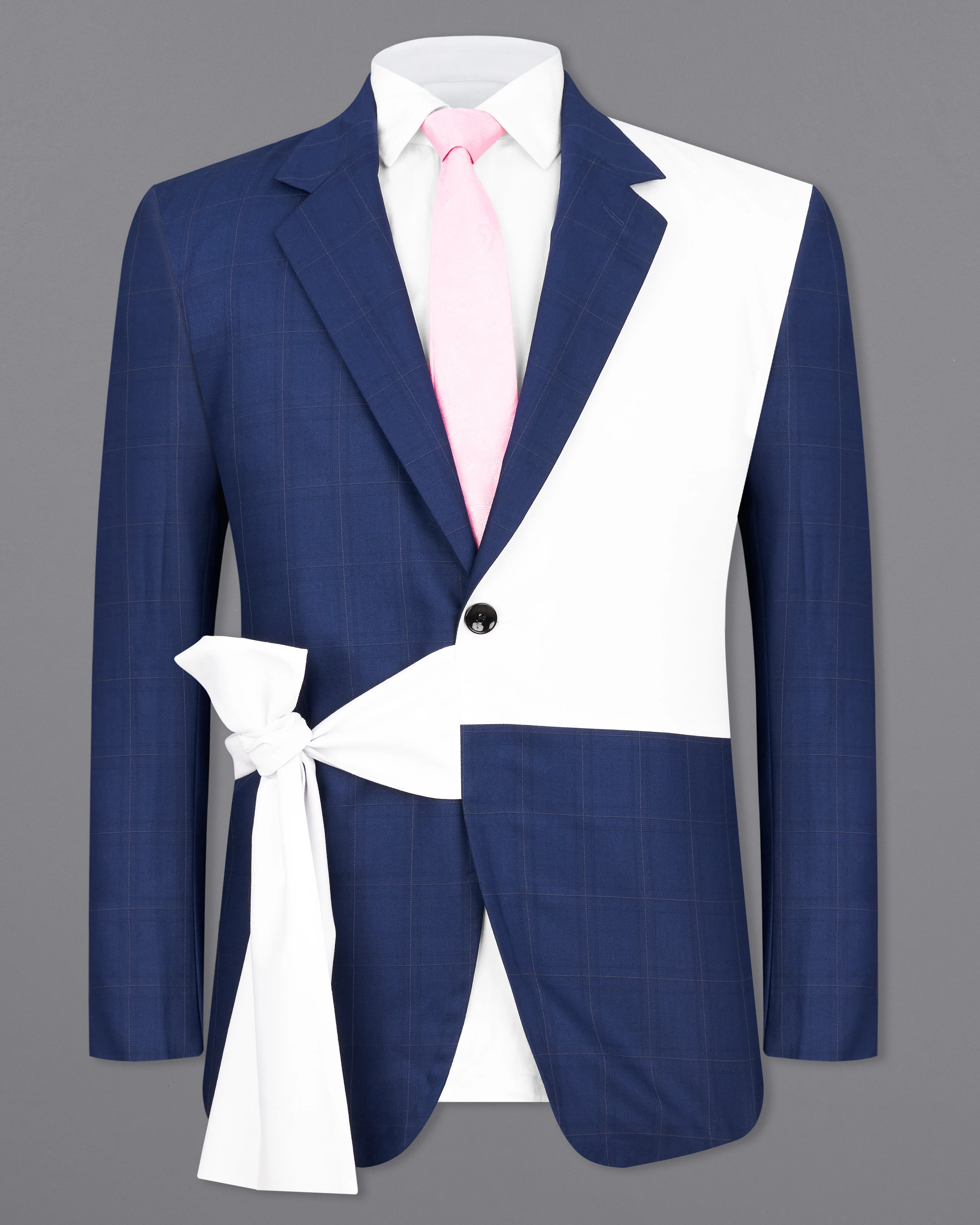 Pickled Blue Windowpane and White Blazer with Knot Closure