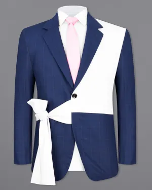 Pickled Blue Windowpane and White Blazer with Knot Closure