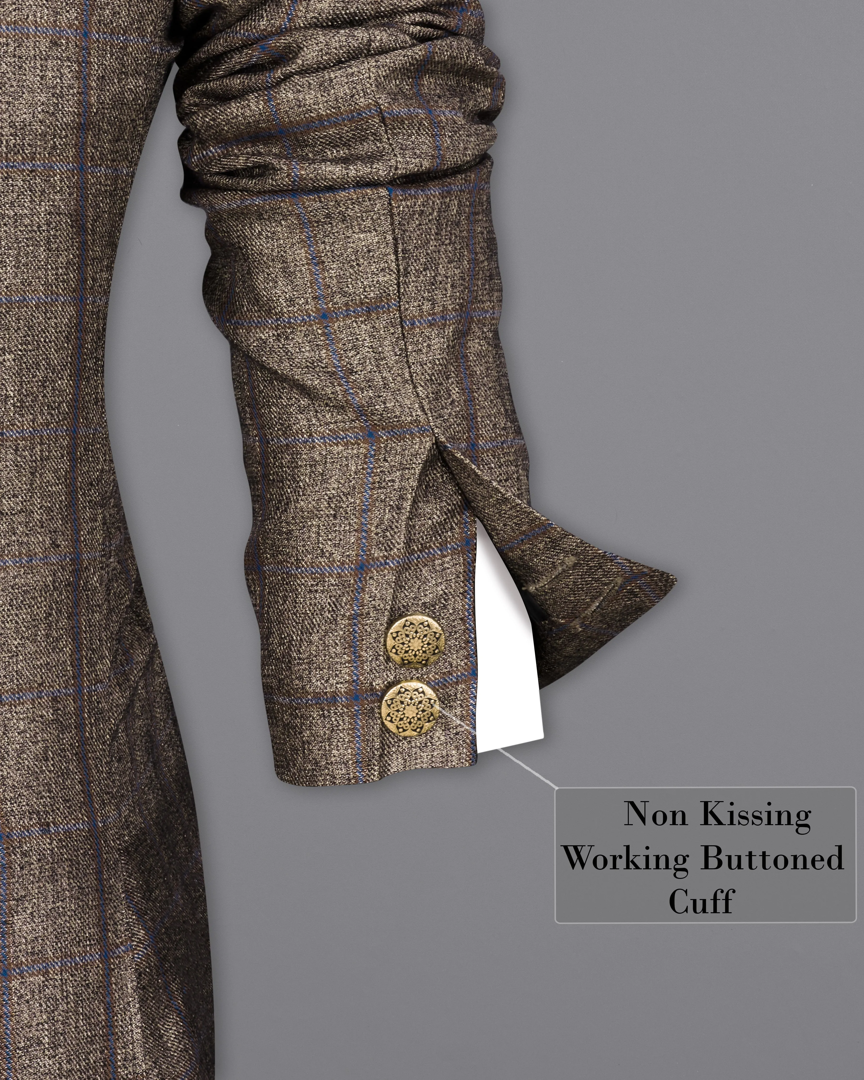Pine Cone Brown Windowpane Cross Buttoned Bandhgala Designer Blazer