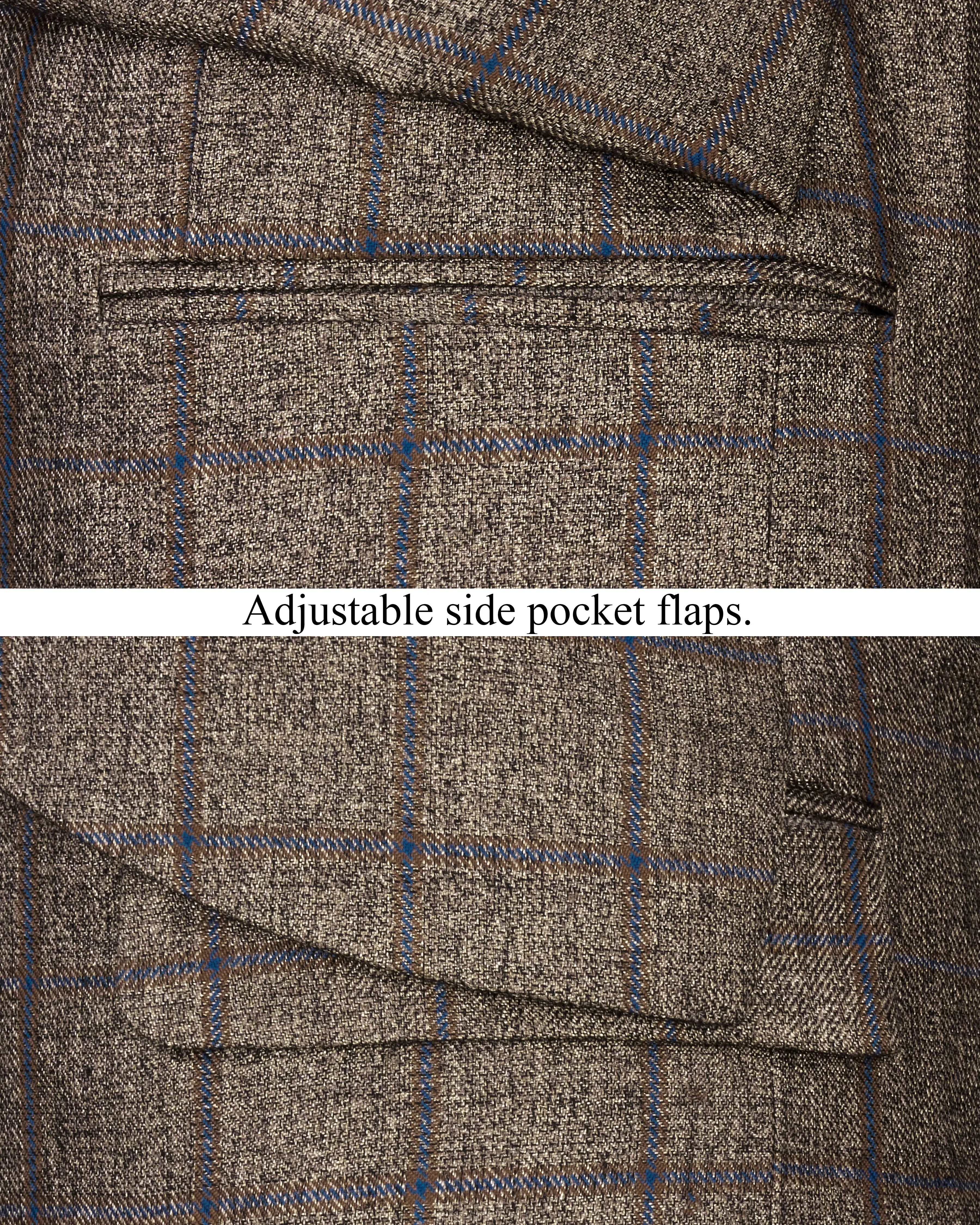 Pine Cone Brown Windowpane Cross Buttoned Bandhgala Designer Blazer