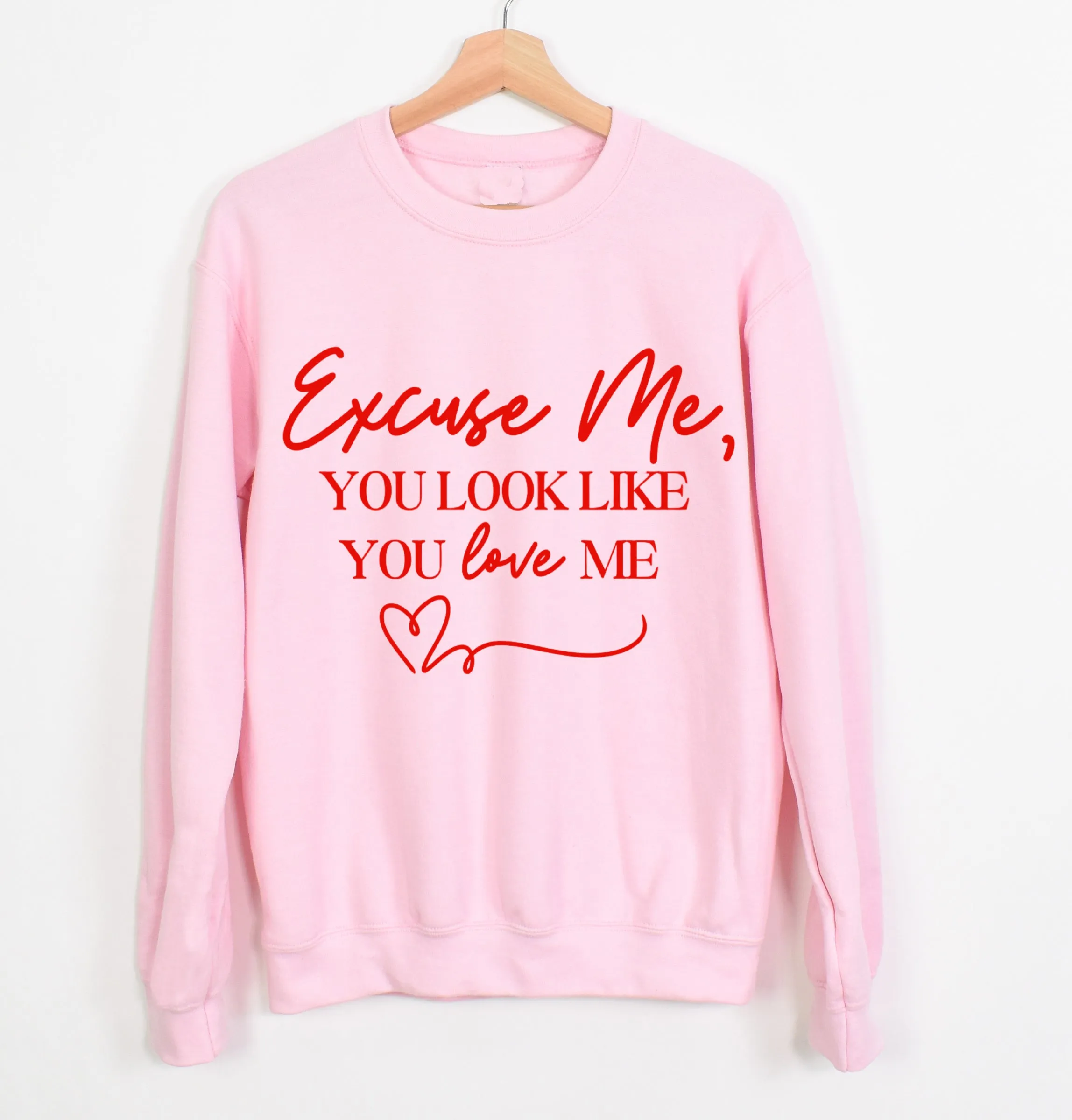 Pink Gildan or Bella Canvas Valentines Excuse Me, You Look Like You Love Me Sweatshirt/ Adult Sizes / Gifts For Her