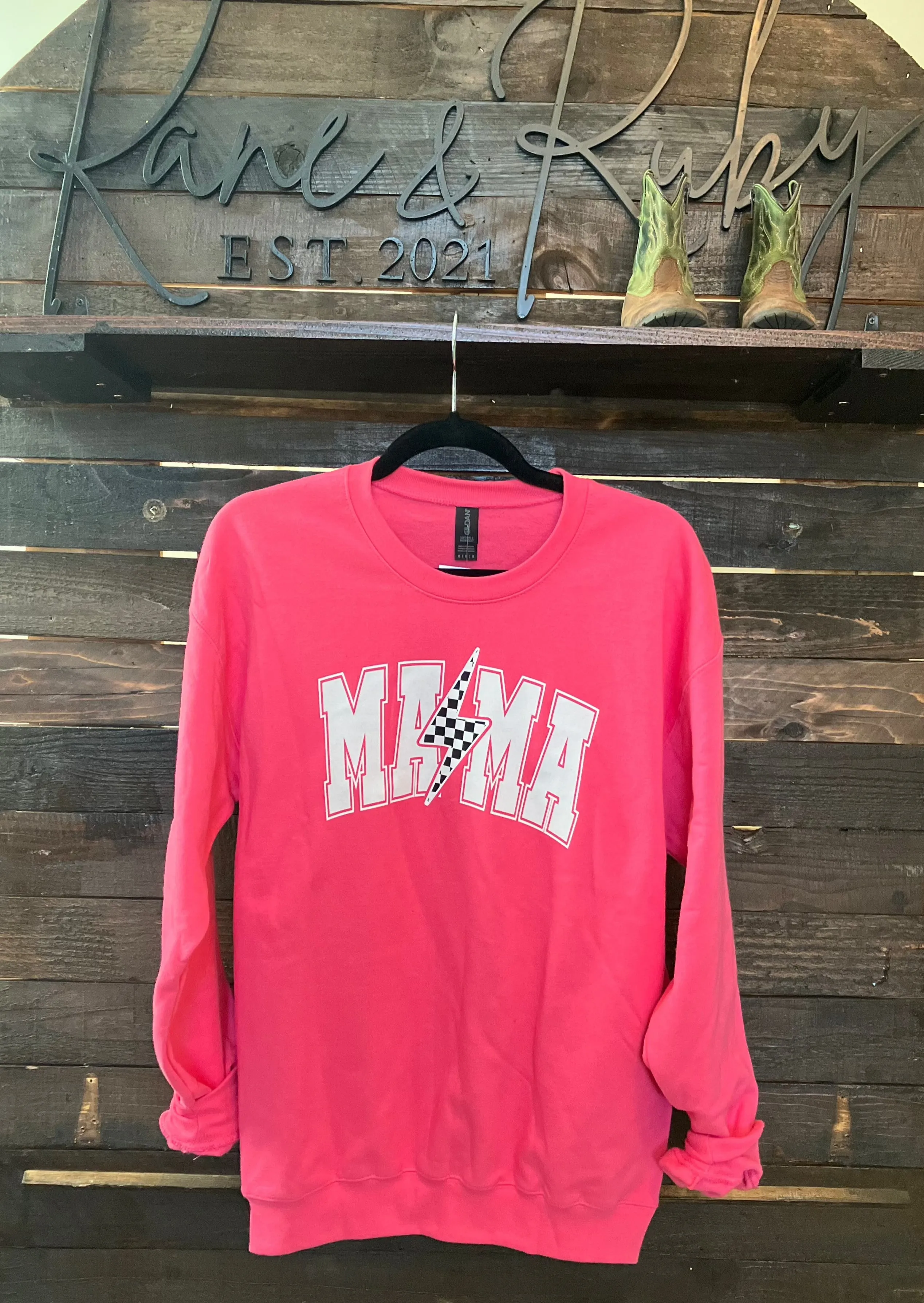 Pink Mama Lightning Bolt Crewneck